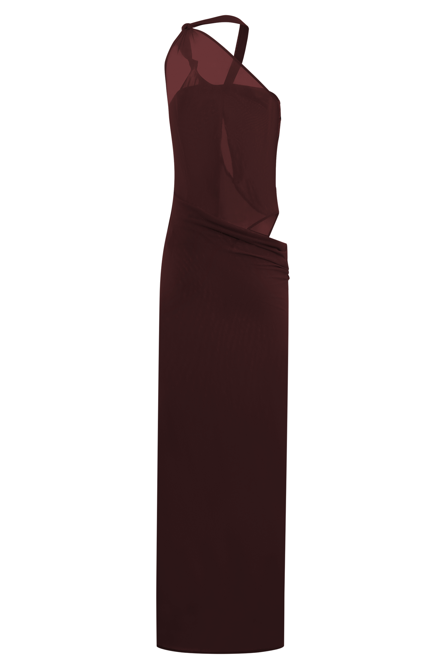Edwina Knotted Mesh Maxi Dress - Mahogany