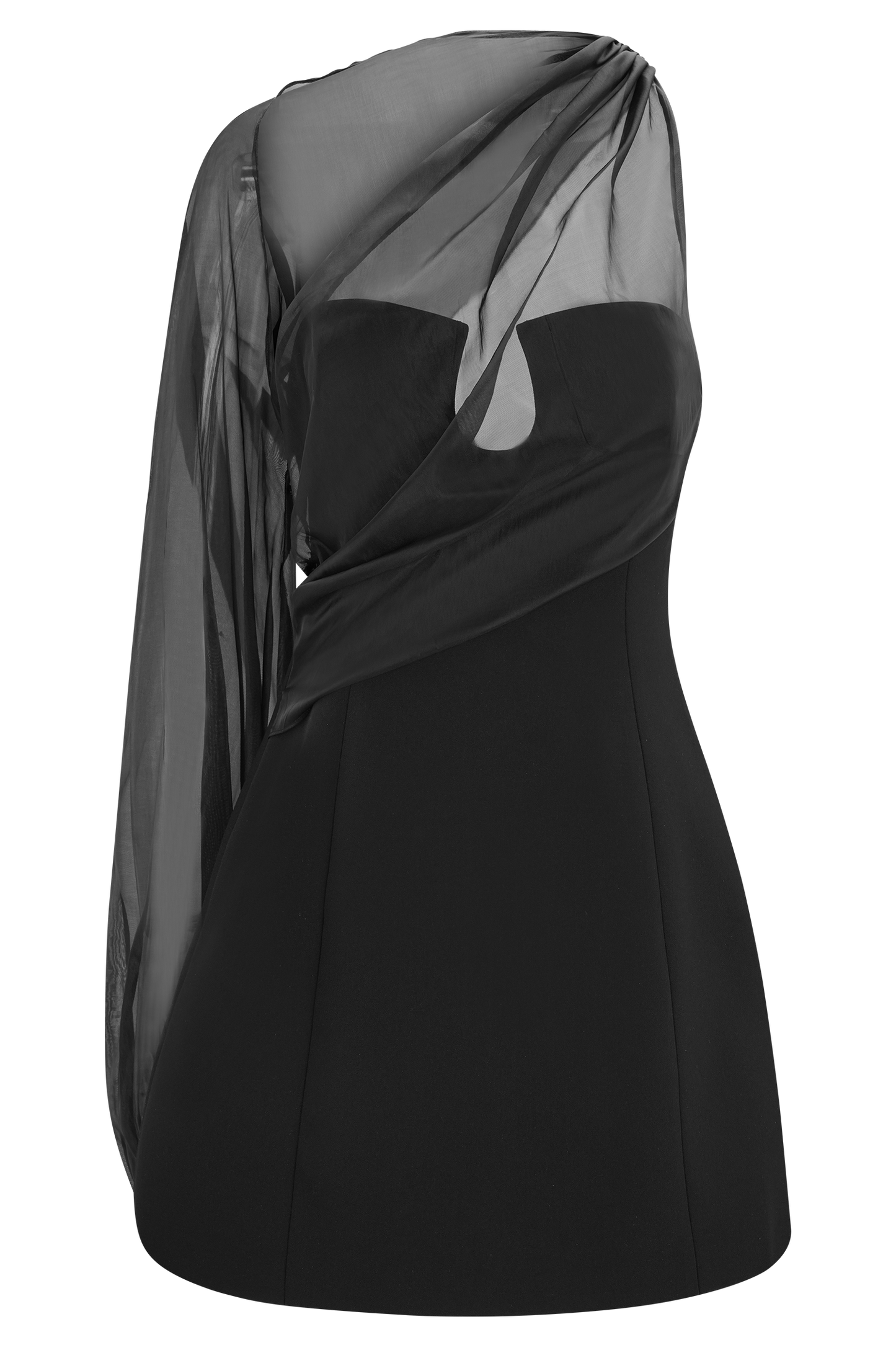 Effie Organza One Sleeve Mini Dress - Black