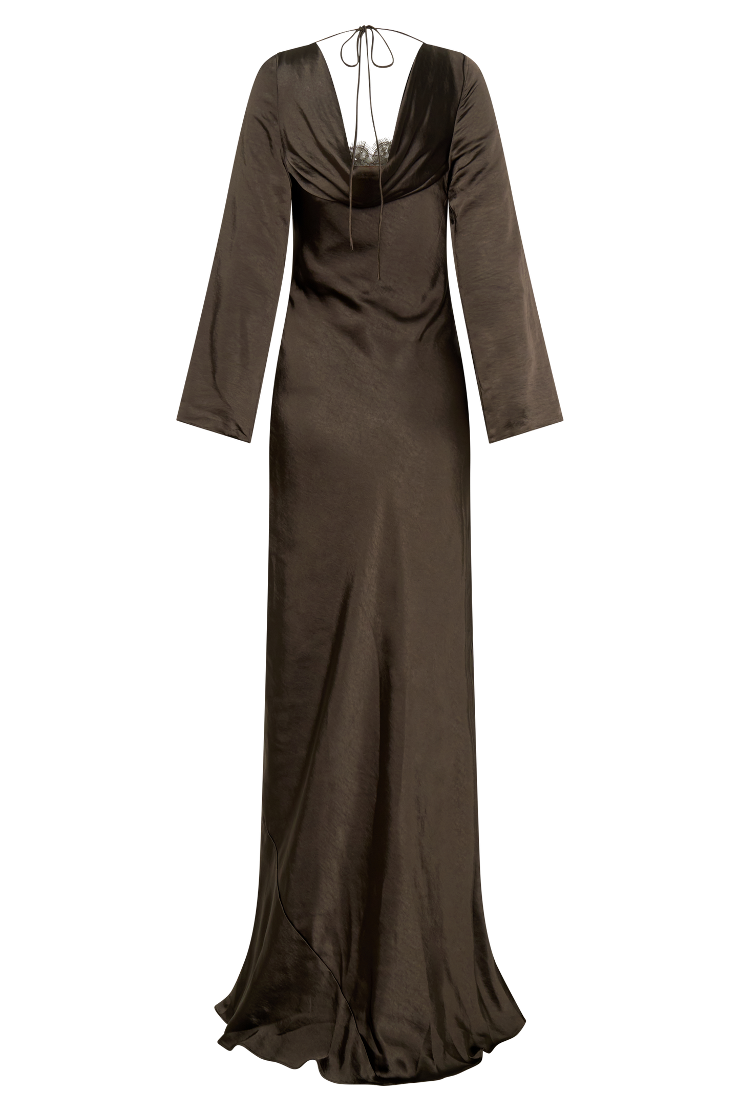 Eliza Long Sleeve Cowl Lace And Satin Maxi Dress - Mocha
