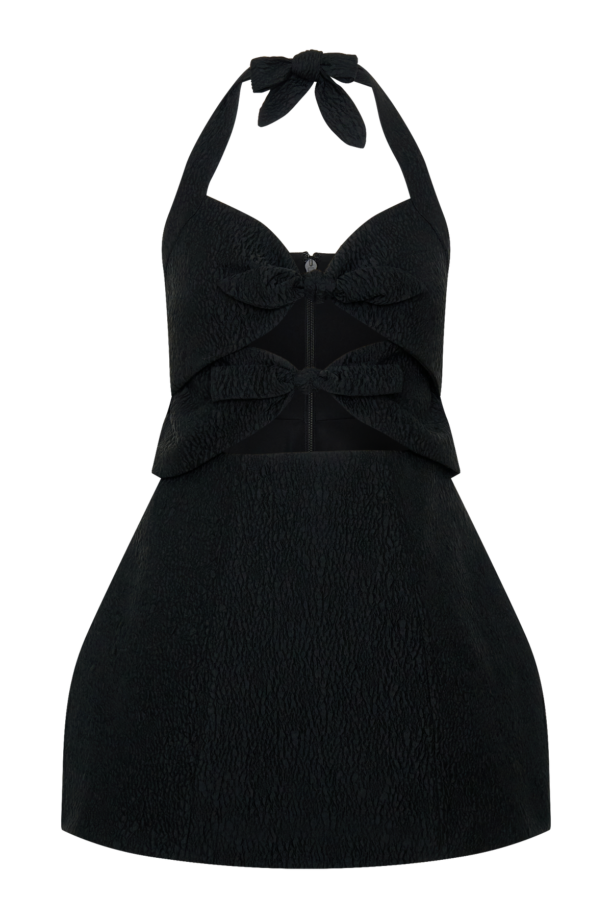 Ella Bow Detail Halter Mini Dress - Black