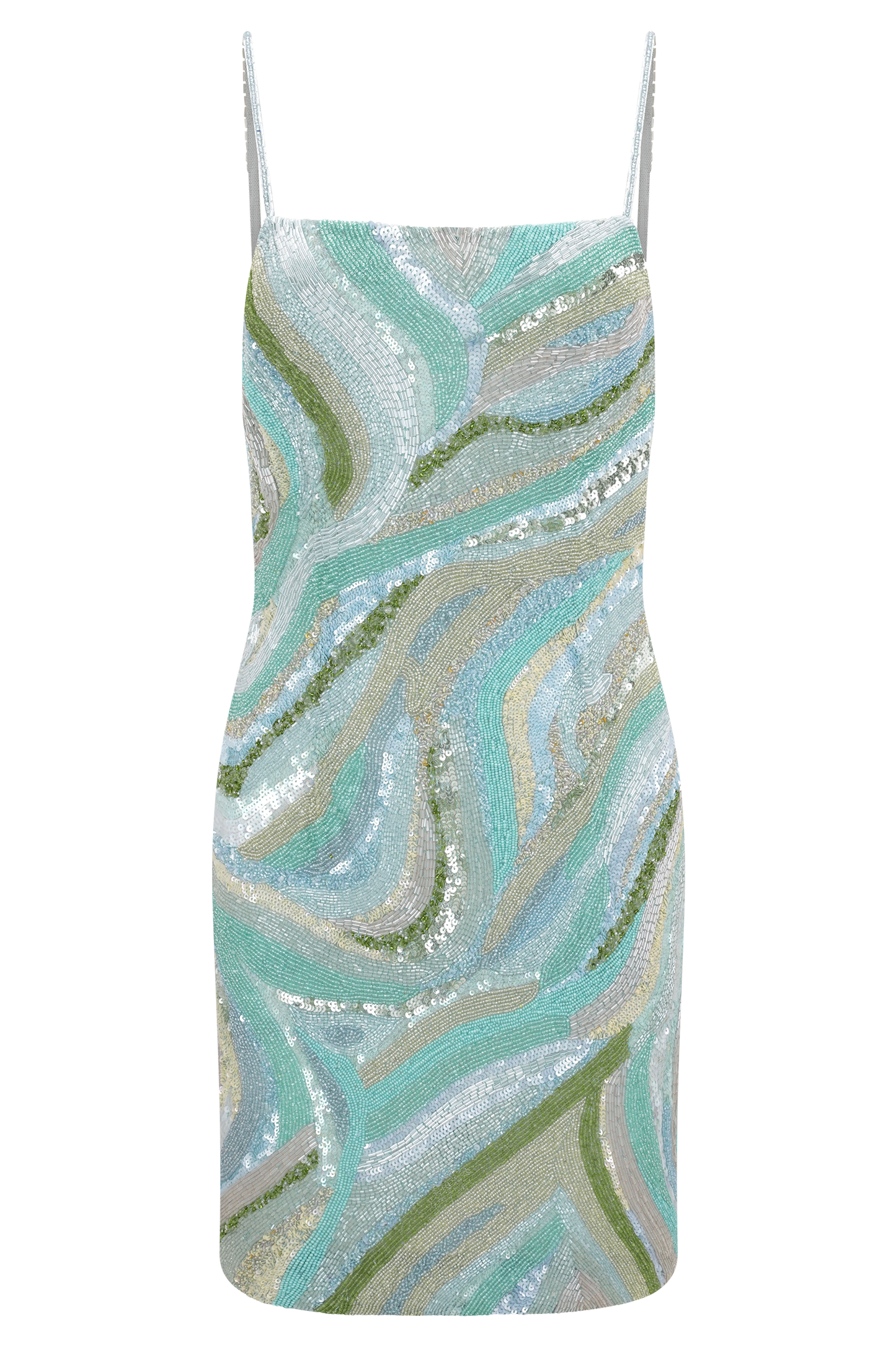 Eloise Hand Beaded Mini Dress - Blue Swirl Print