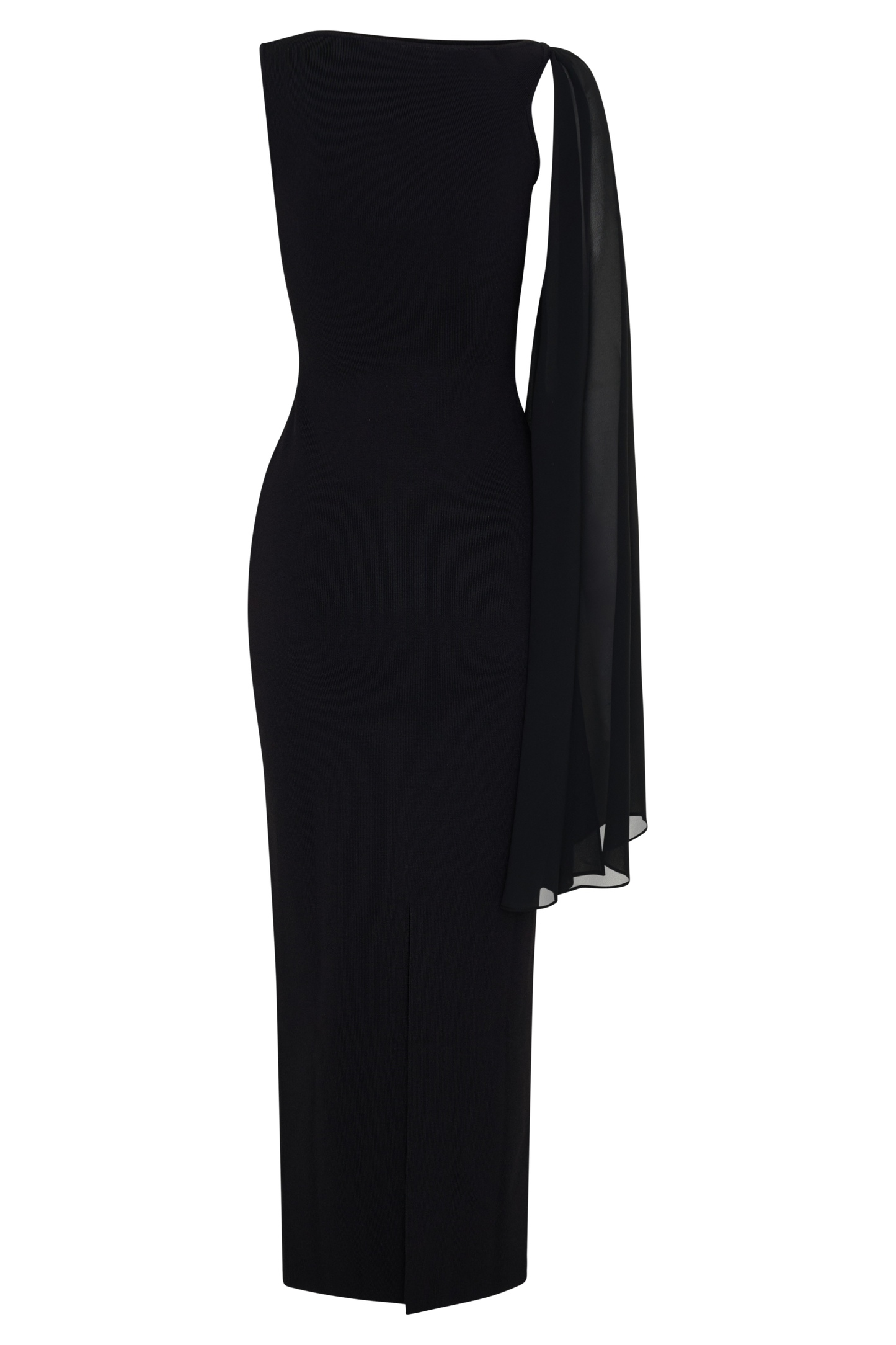 Farid Bandage Midi Dress With Chiffon - Black