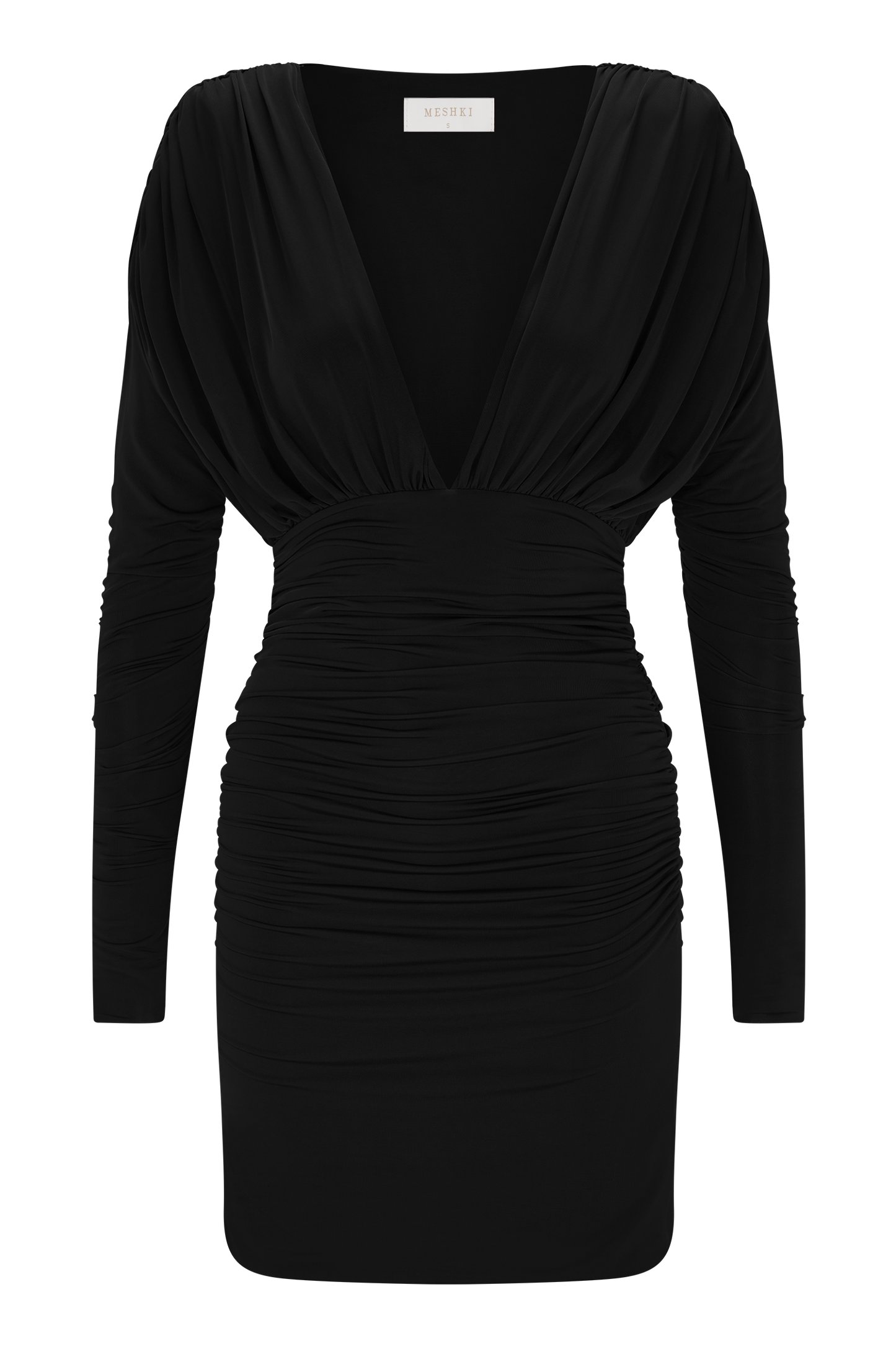 Hayden Long Sleeve Plunge Mini Dress - Black