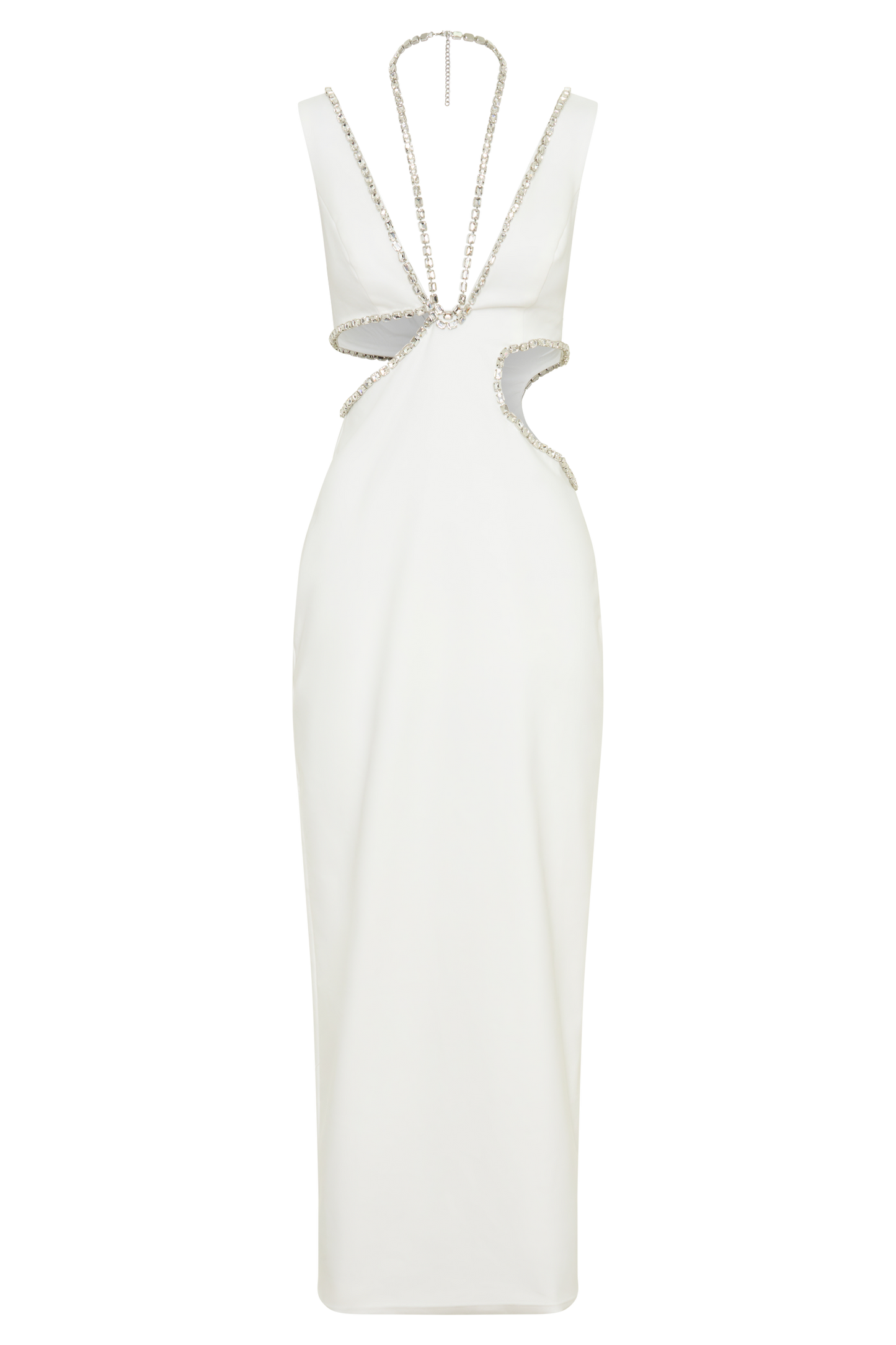 Henny Diamante Trim Cut Out Midi Dress - White