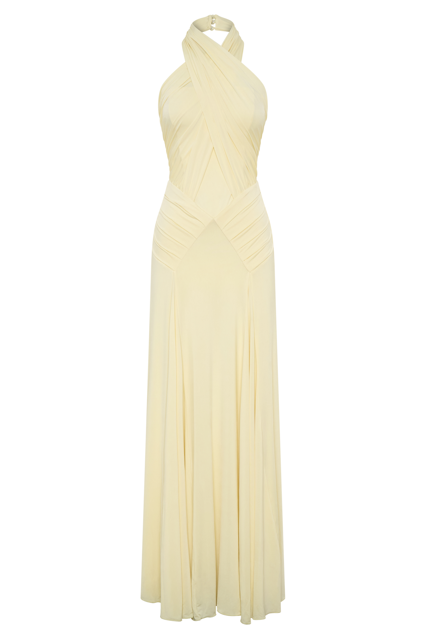 Indira Gathered Slinky Halter Maxi Dress - Lemon
