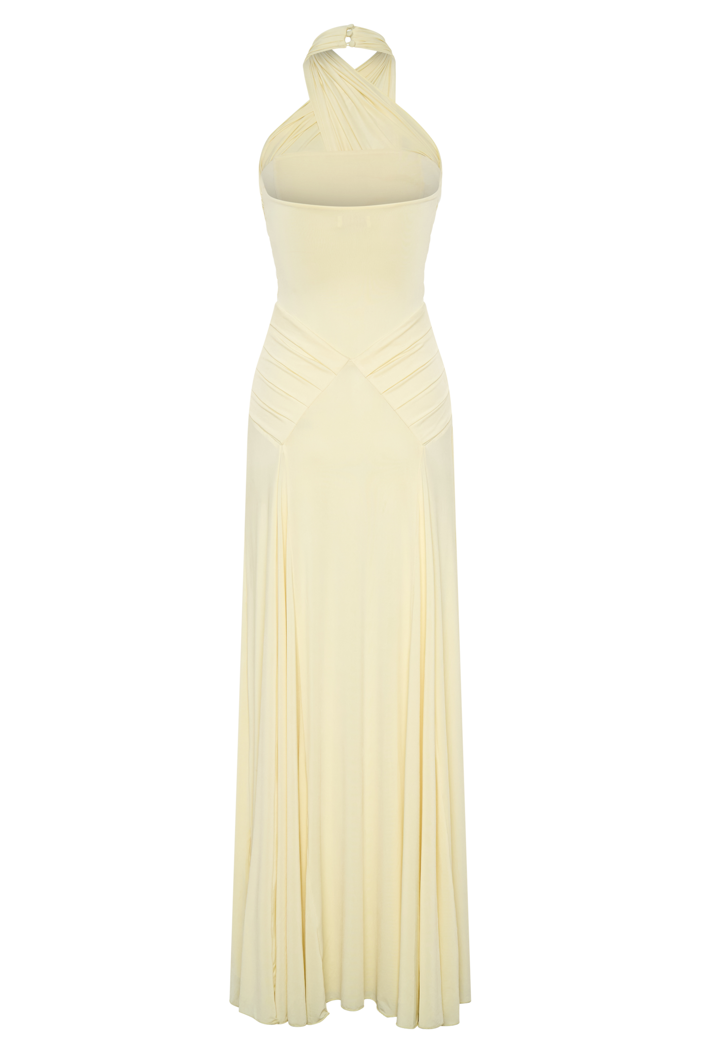 Indira Gathered Slinky Halter Maxi Dress - Lemon