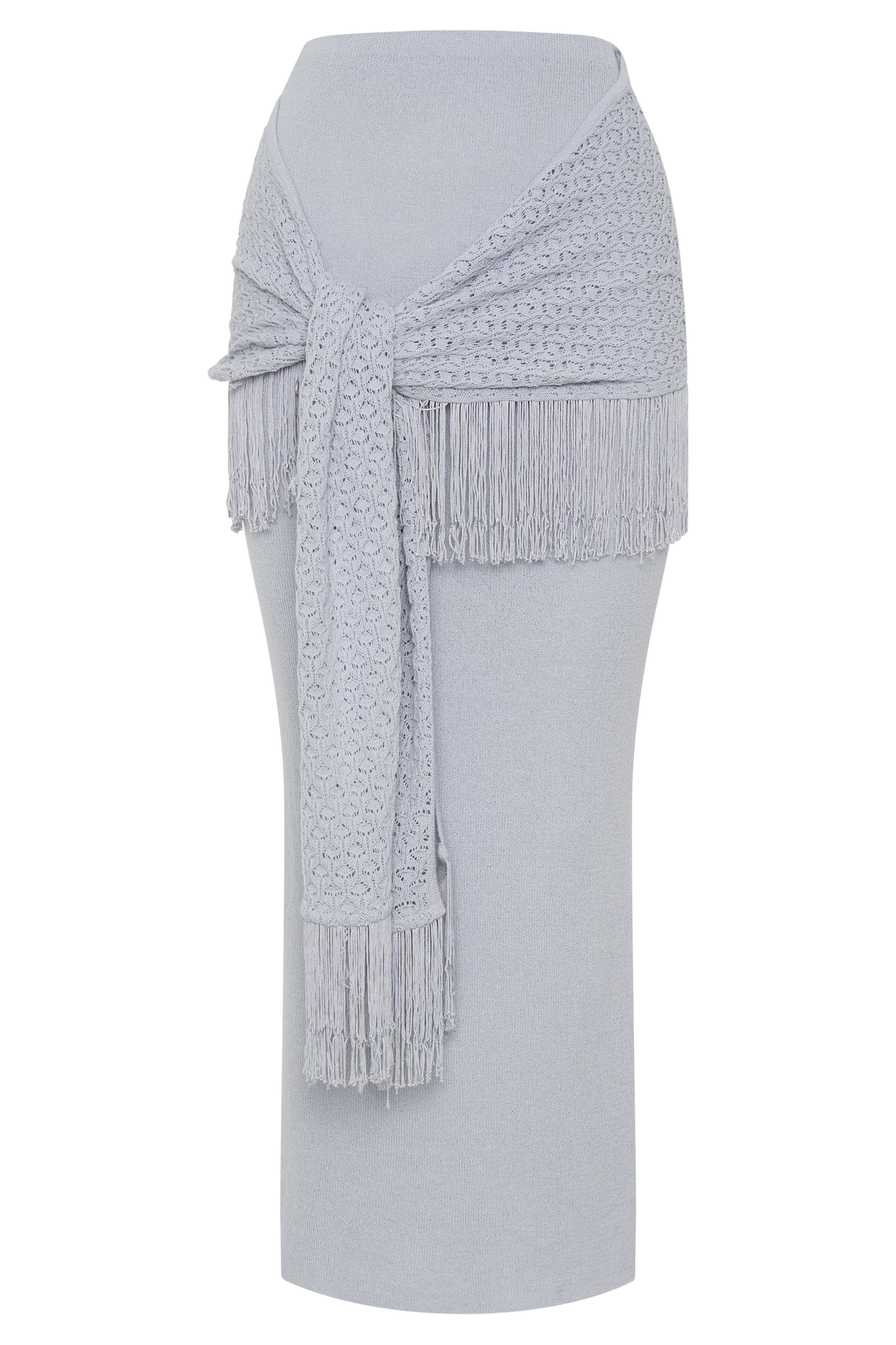 Jaytee Knit Maxi Skirt With Fringe Tie - Sky Blue