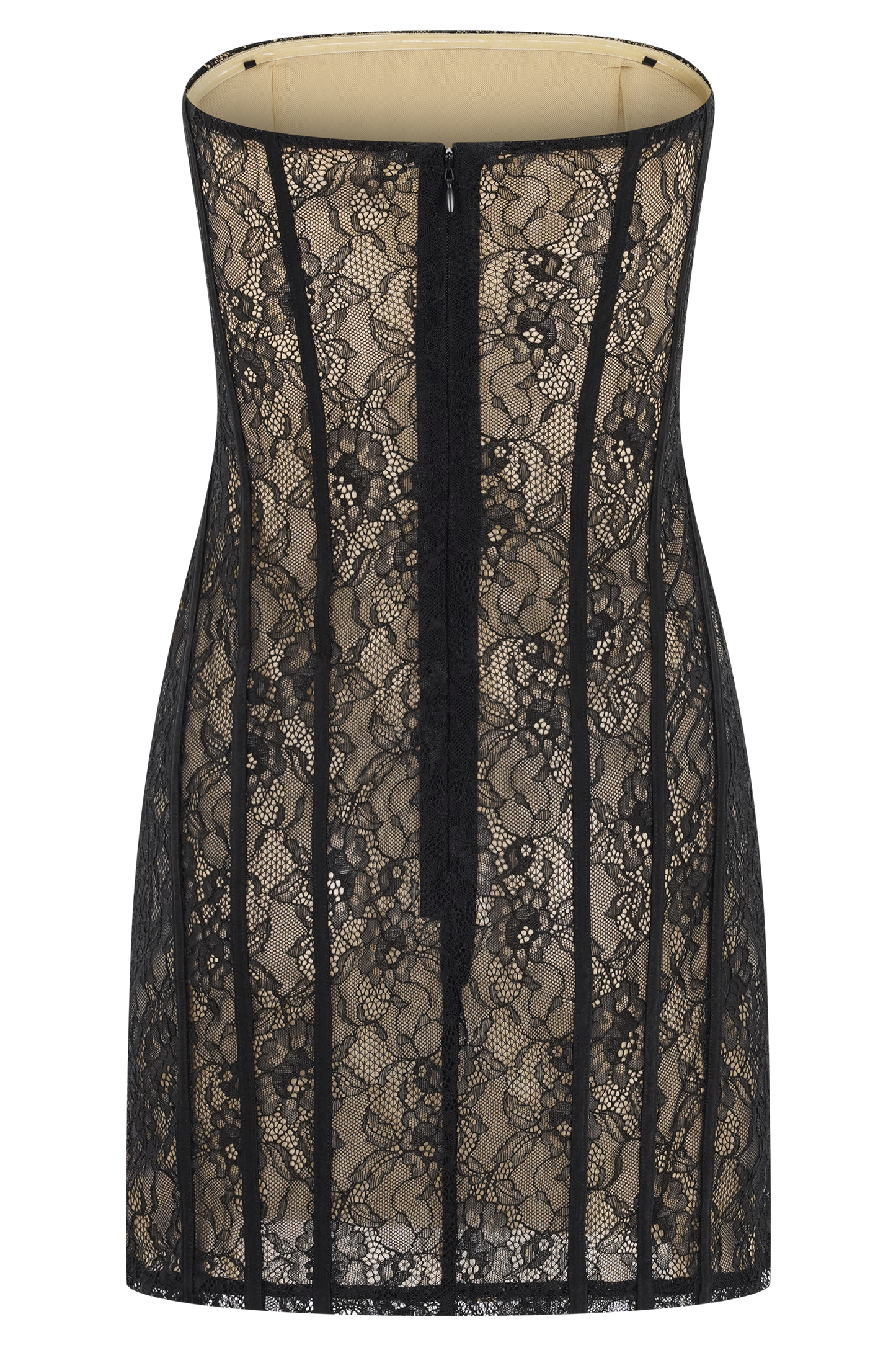 Jeannette Panelled Lace Mini Dress - Black