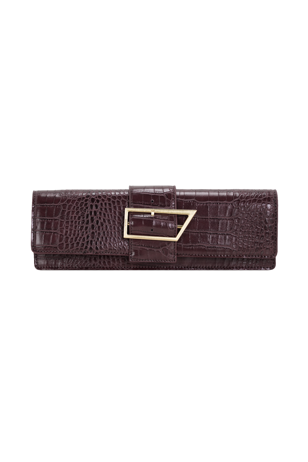 Jessica Faux Leather Crocodile Clutch - Burgundy