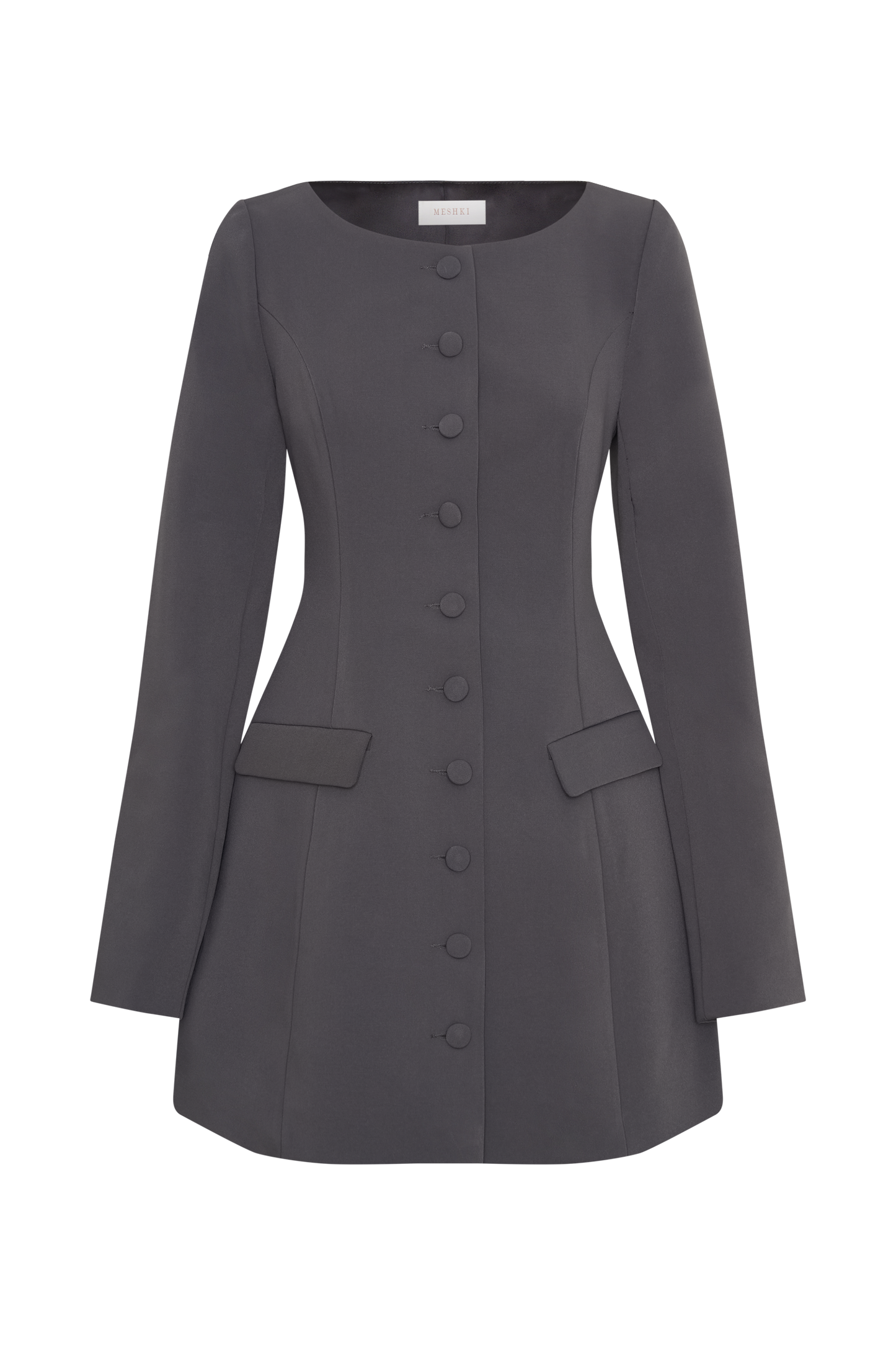 Jolie Boat Neck Suiting Mini Dress - Charcoal Grey