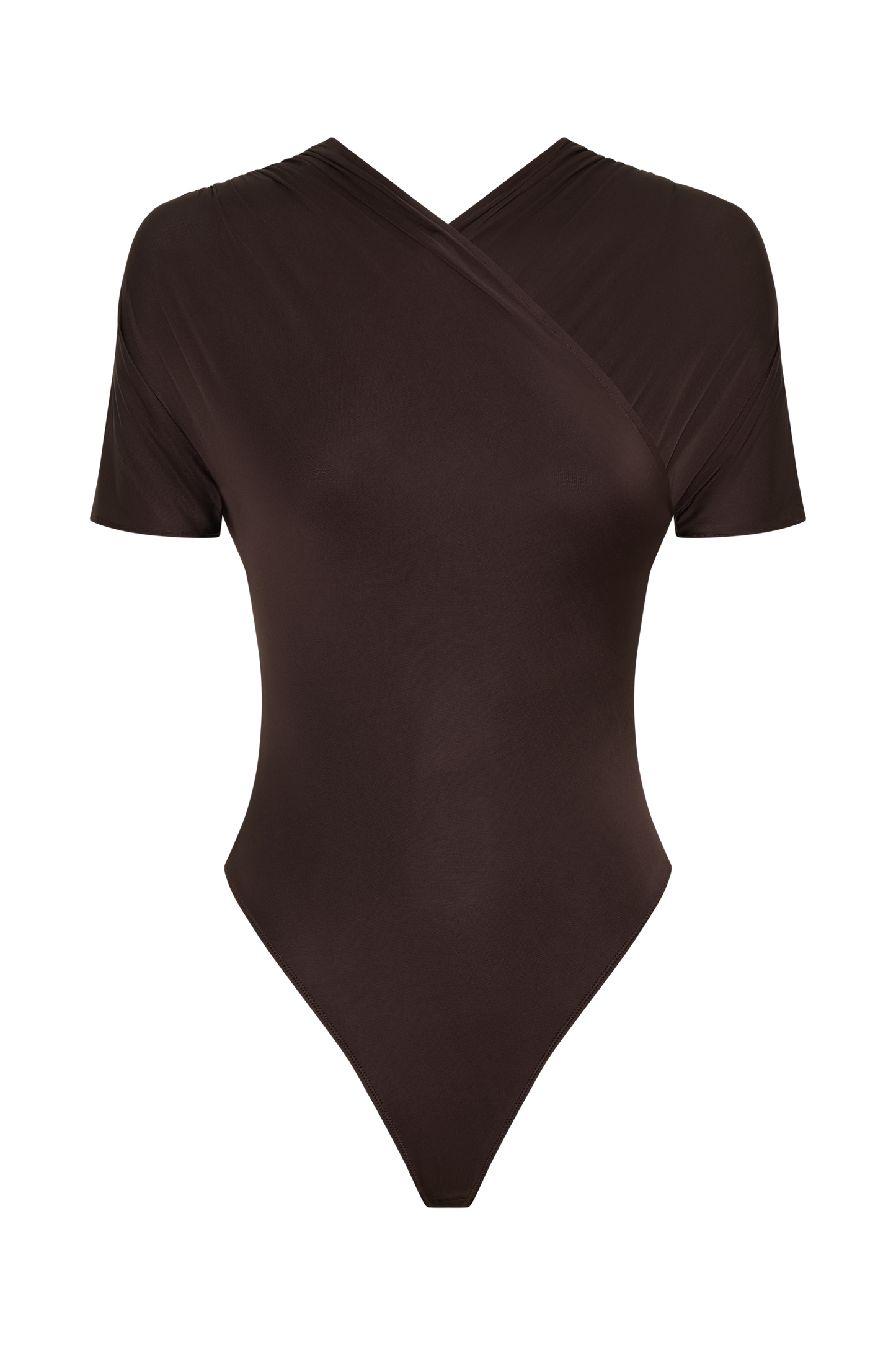 Junie Shortsleeve Cross-Over Bodysuit - Chocolate