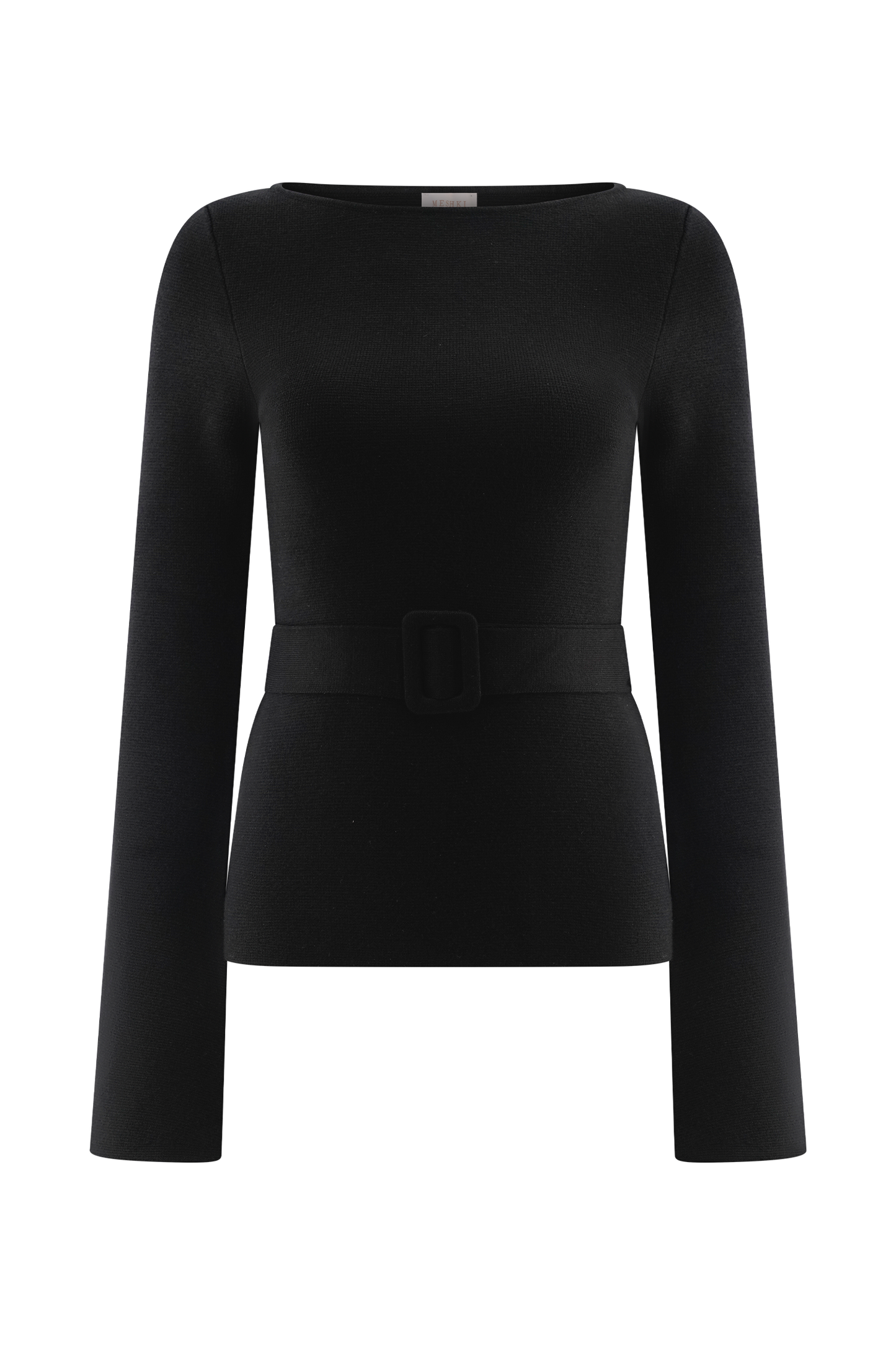 Justine Belted Knit Top - Black