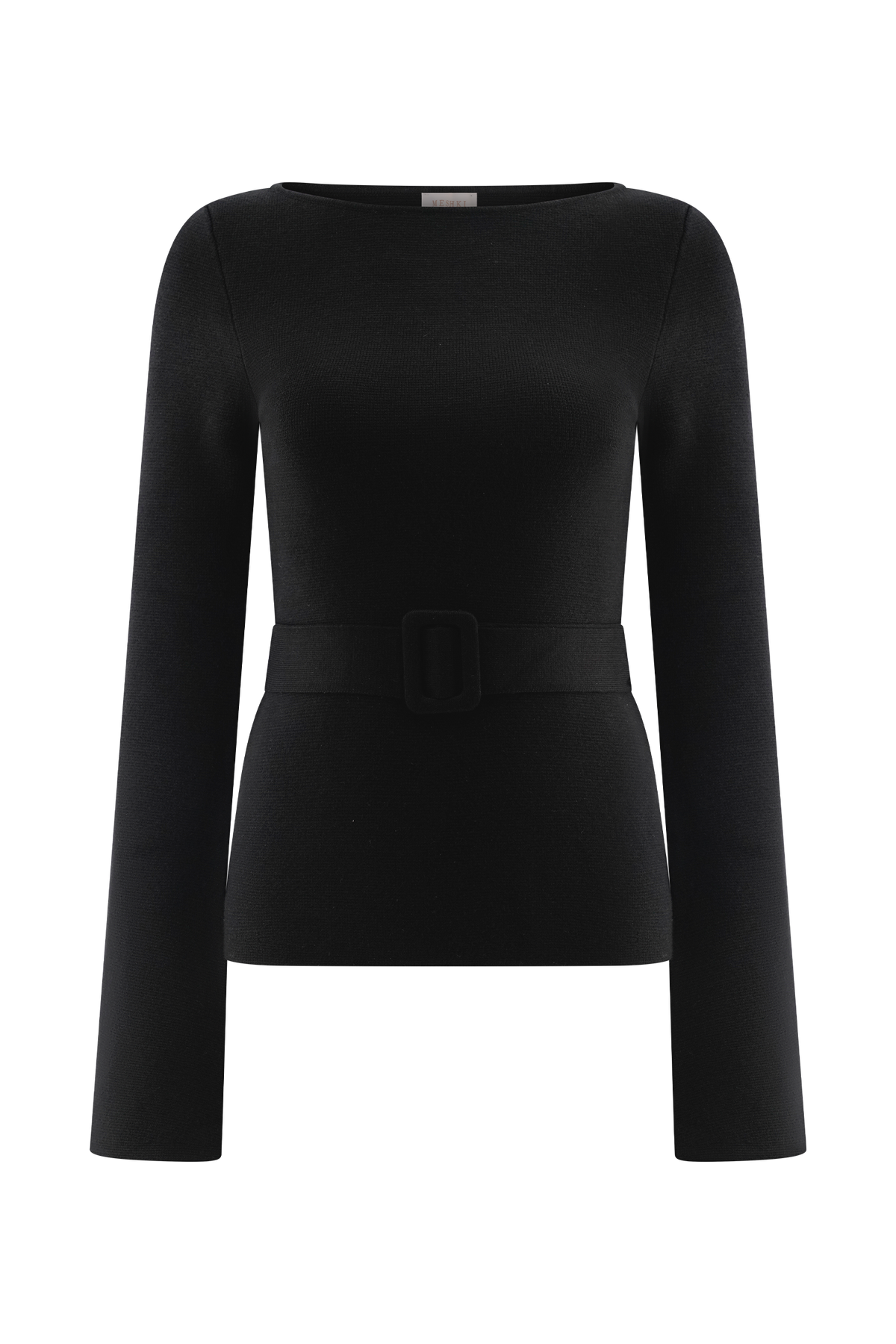 Justine Belted Knit Top - Black