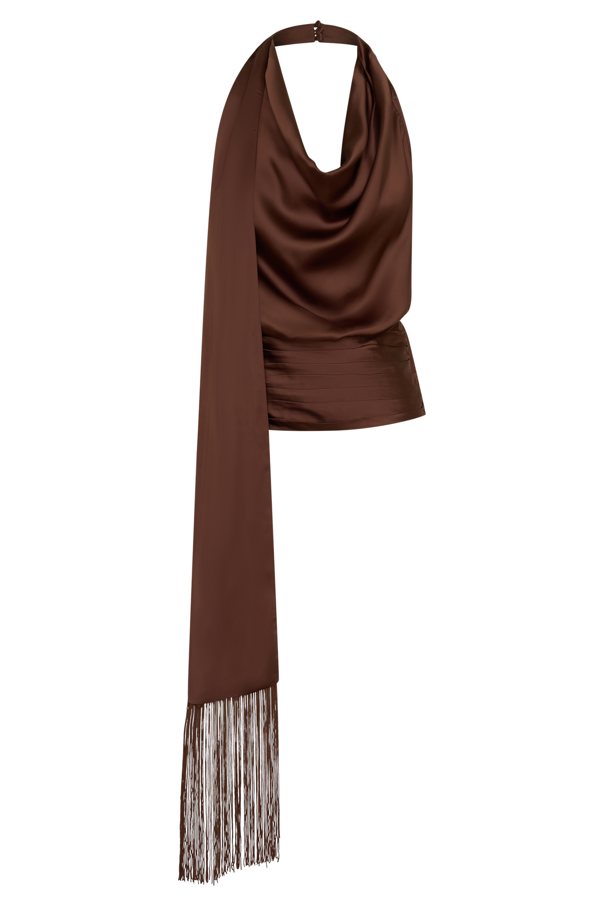 Keena Satin Top With Fringe Scarf - Dark Chocolate