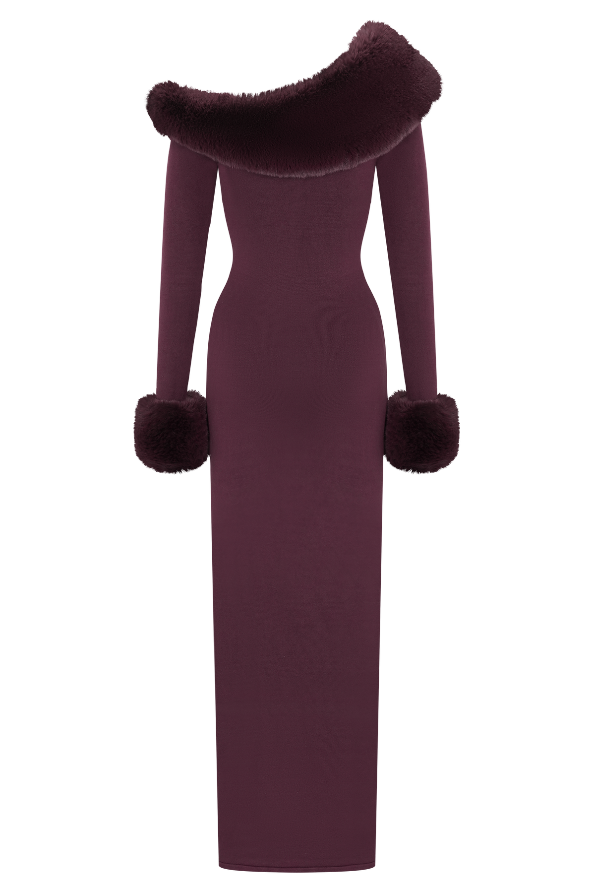 Karleigh Faux Fur Knit Maxi Dress - Plum