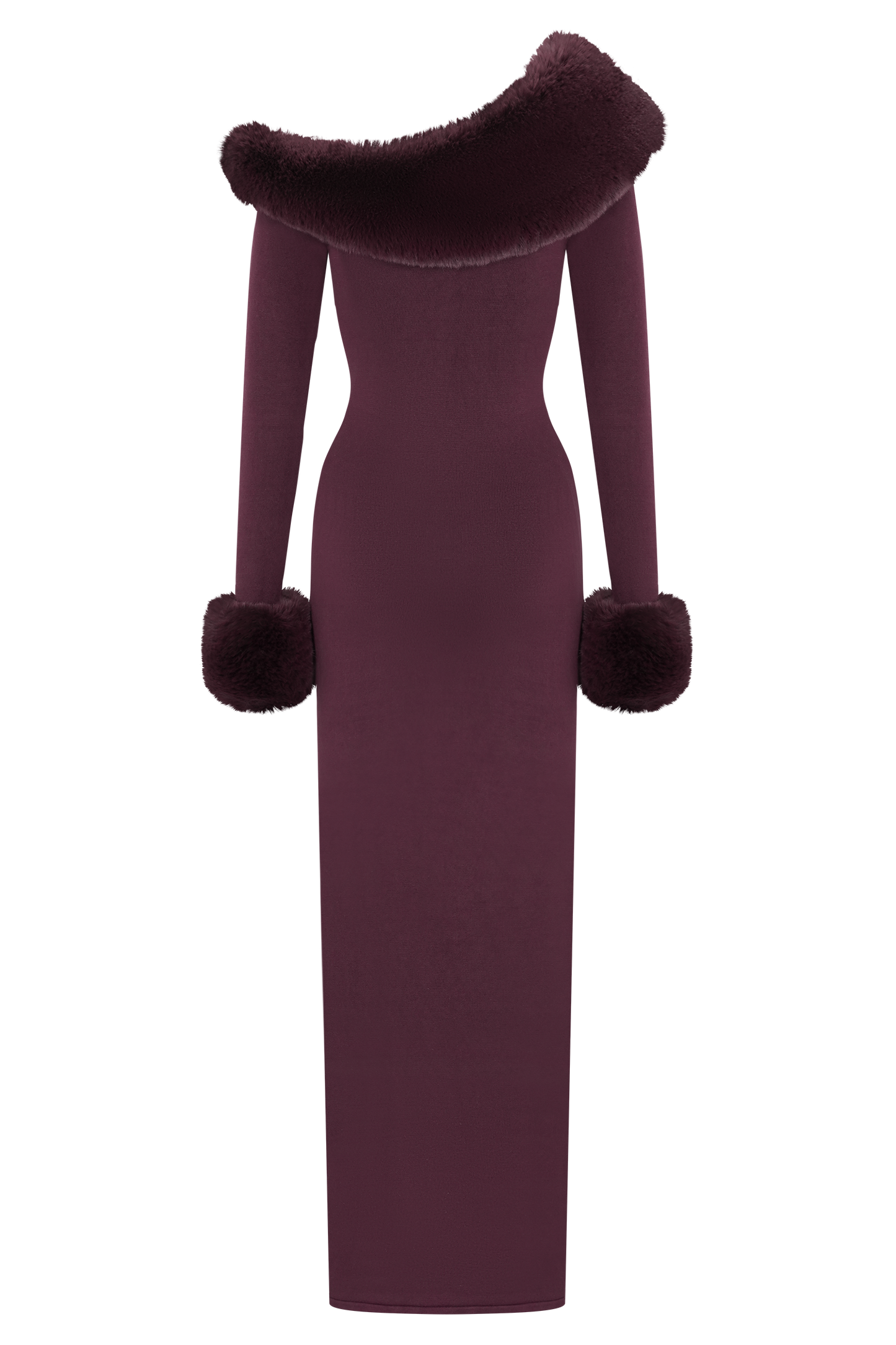 Karleigh Faux Fur Knit Maxi Dress - Plum