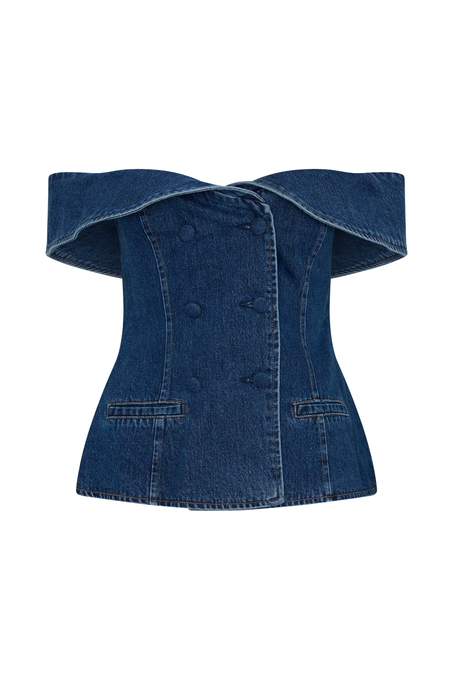 Krista Denim Off Shoulder Top - Dark Blue