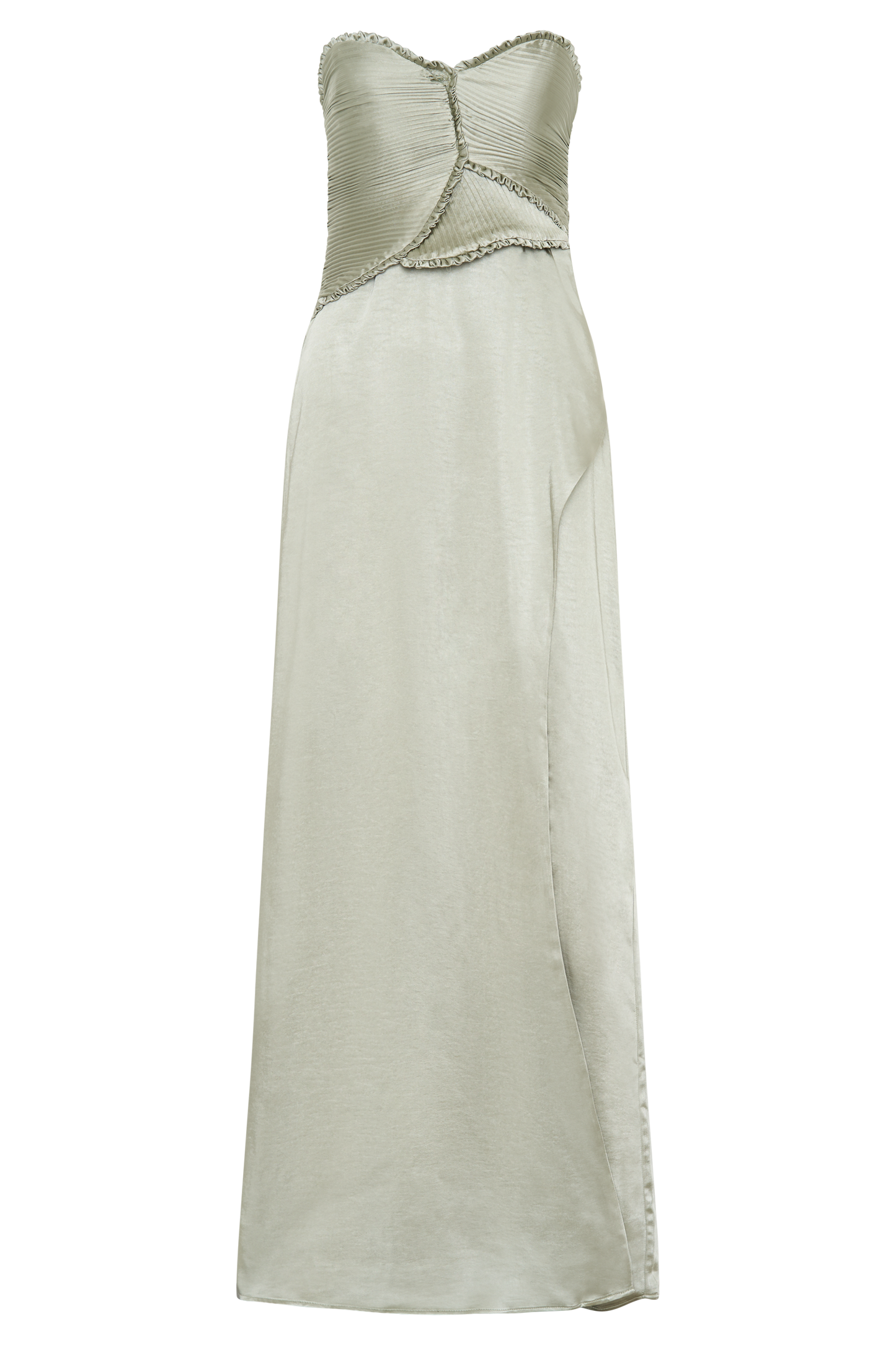 Larissa Satin Maxi Dress With Ruched Petals - Sage