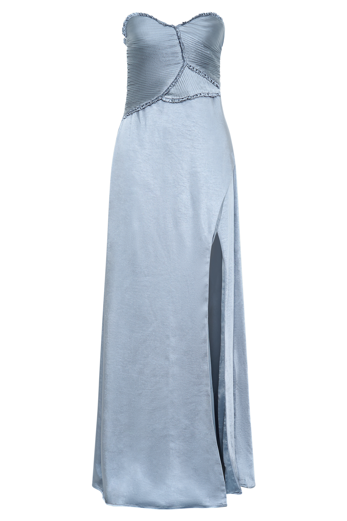 Larissa Satin Maxi Dress With Ruched Petals - Frosted Blue