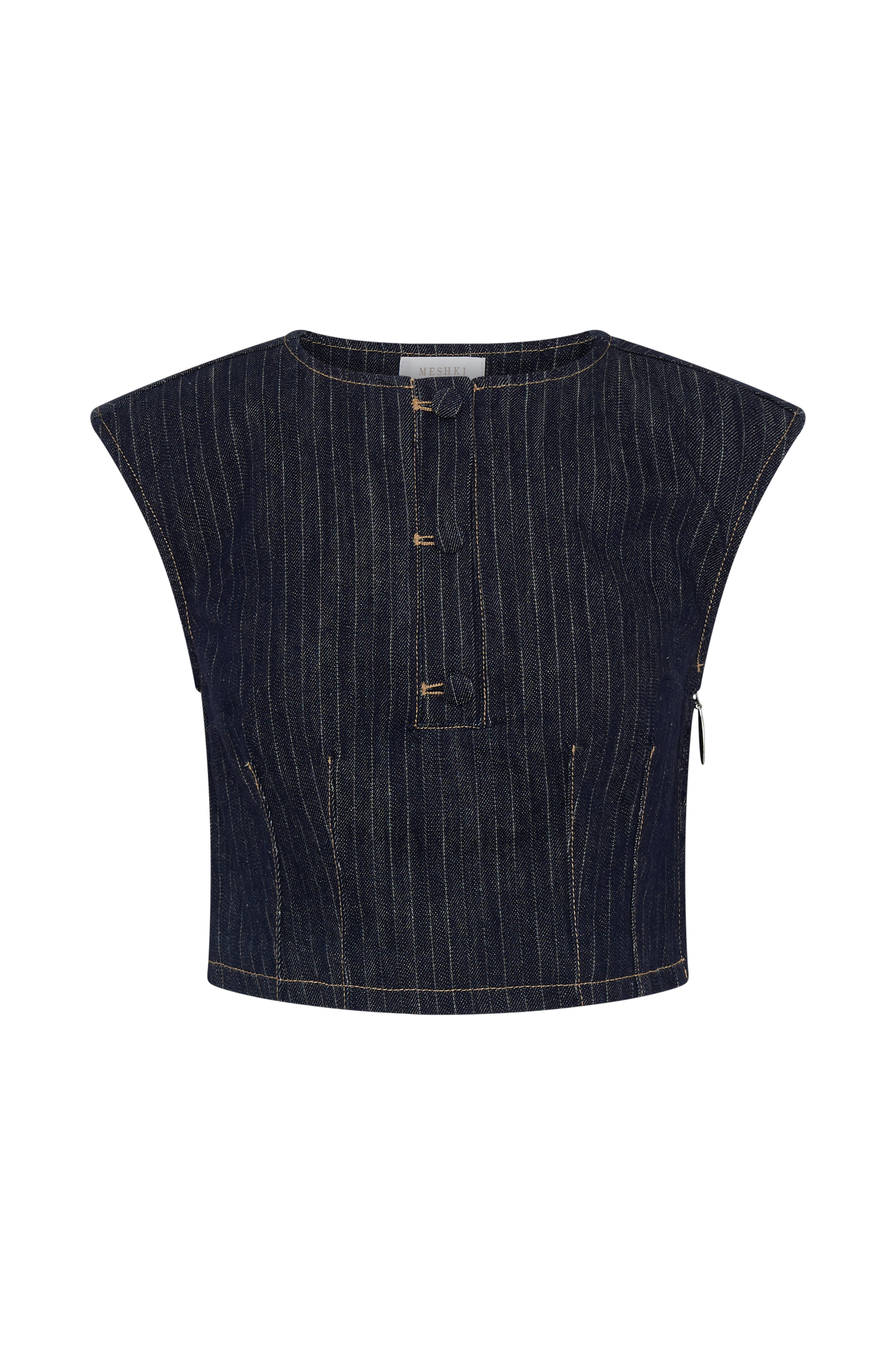 Loraine Sleeveless Denim Top - Indigo Pinstripe