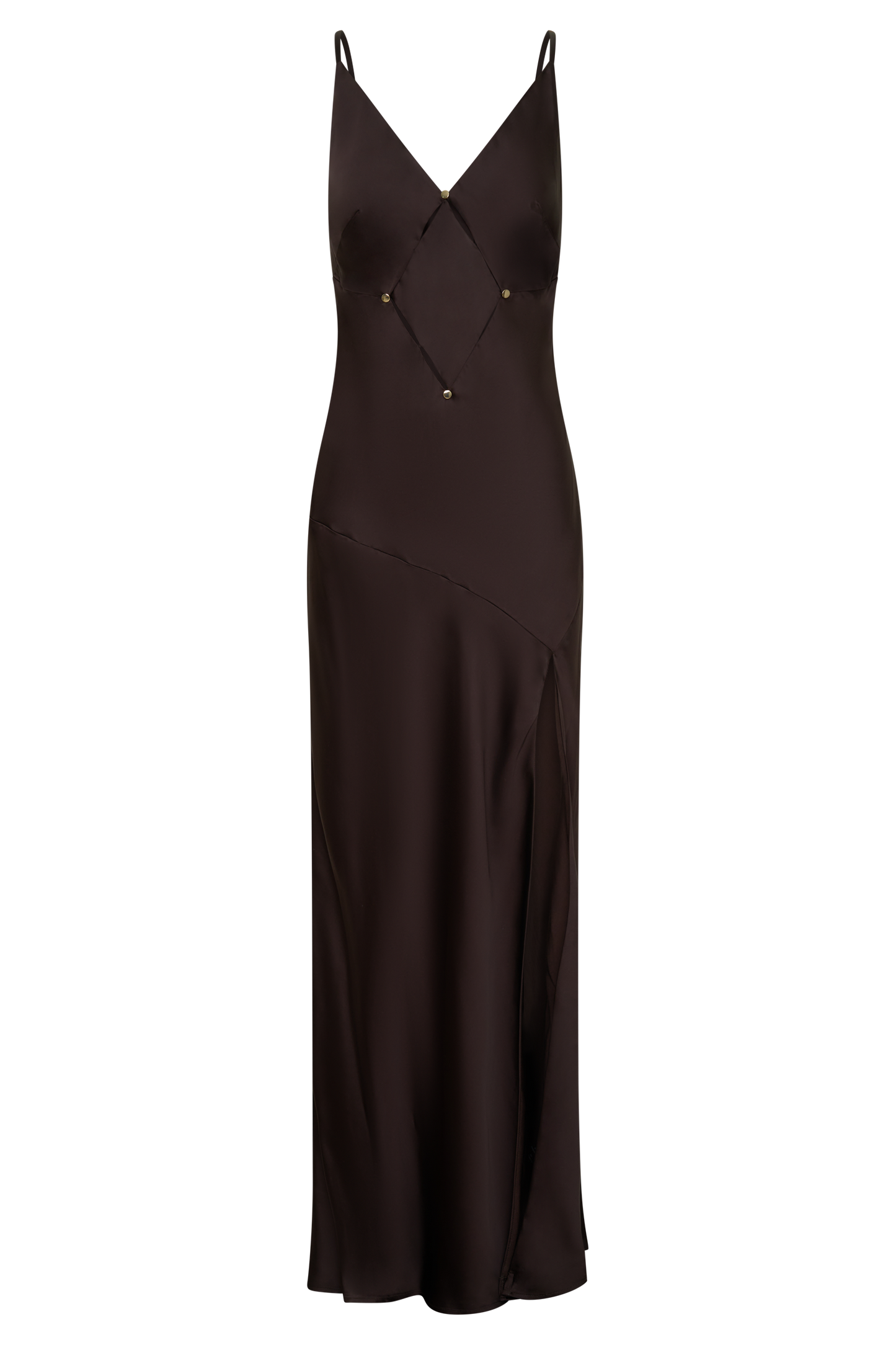 Maddison V Neck Satin Maxi Dress - Dark Chocolate