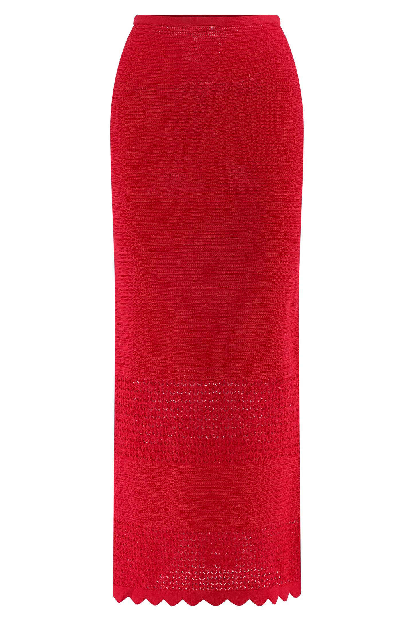Madeline Scallop Knit Midi Skirt - Red