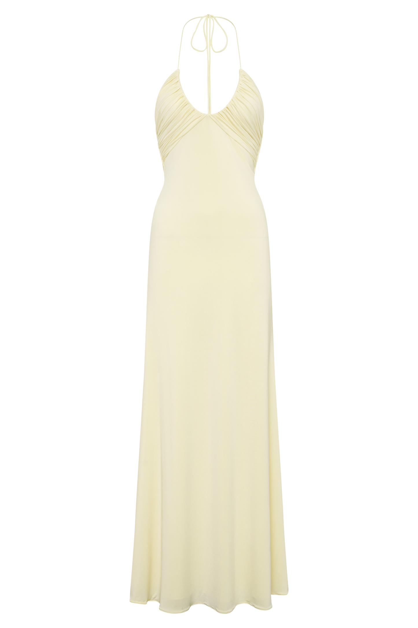 Maely Gathered Slinky Maxi Dress - Lemon