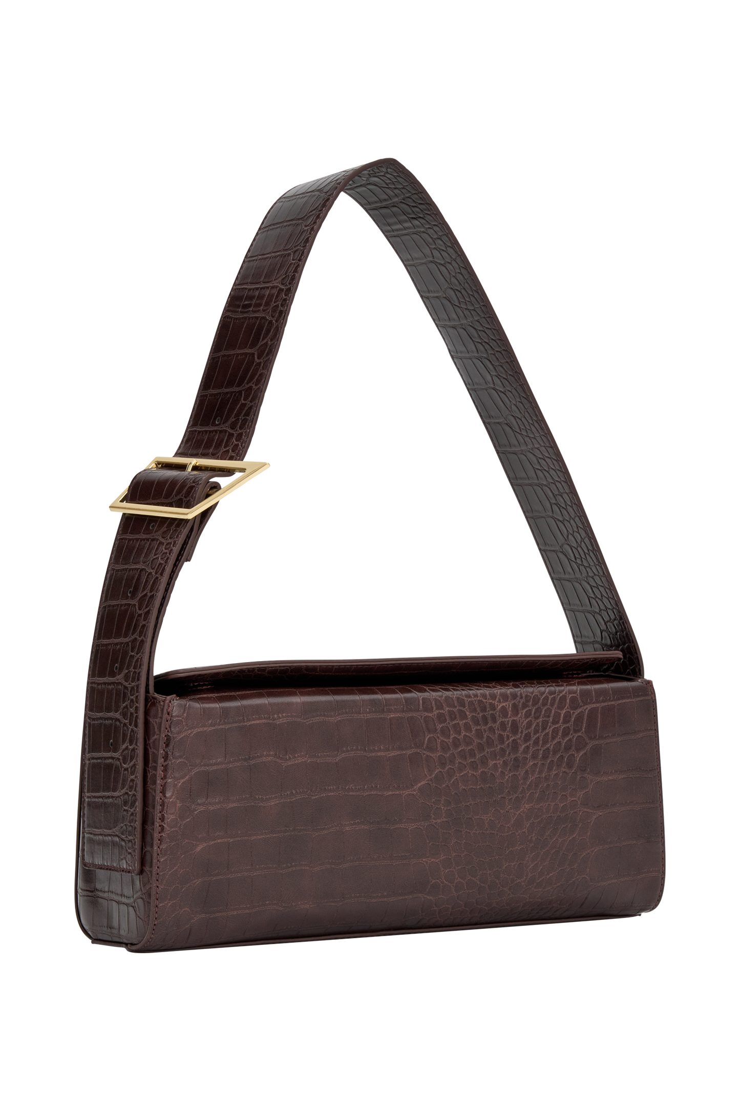 Maria Faux Leather Crocodile Shoulder Bag - Chocolate