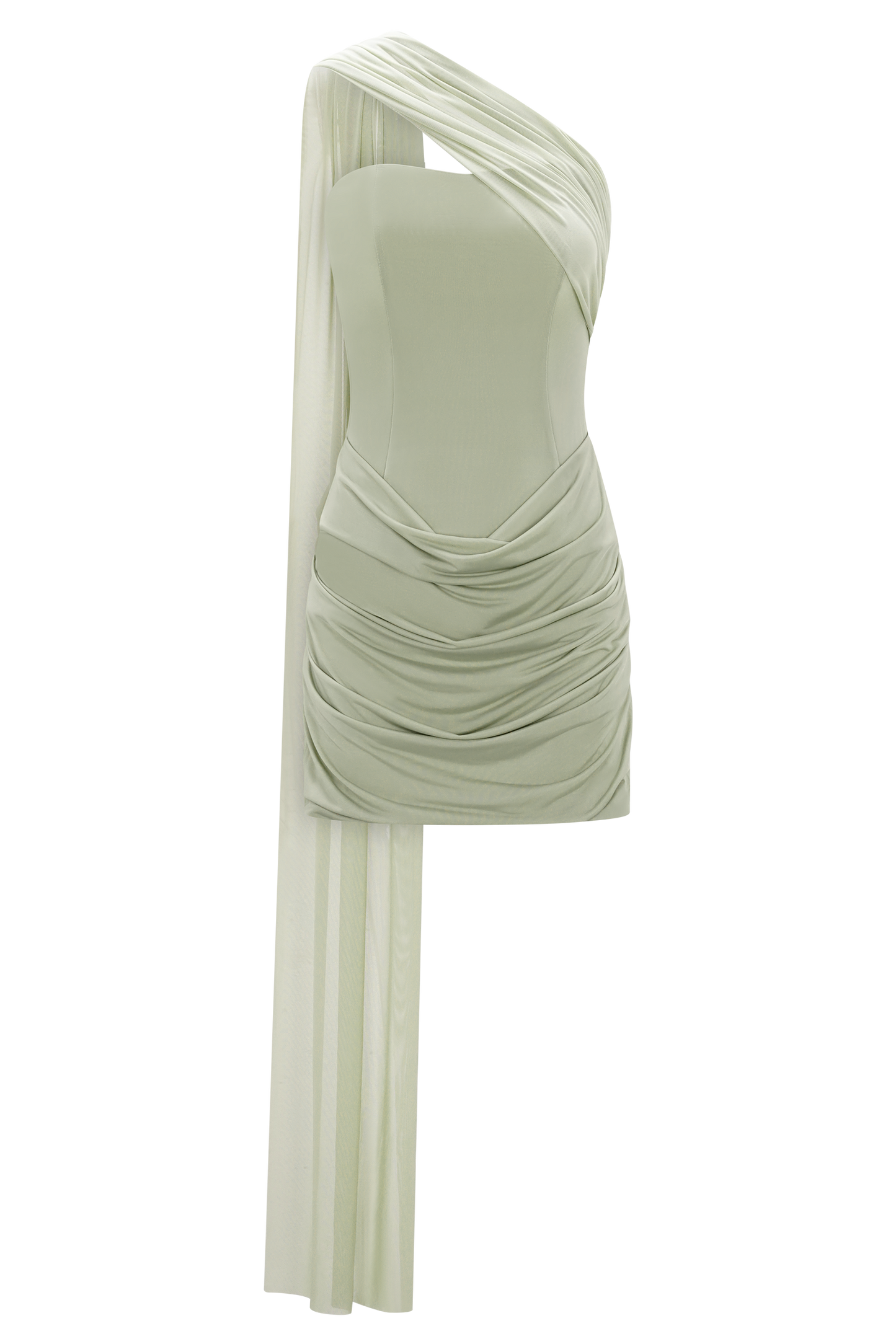 Mattea Slinky And Mesh Mini Dress With Scarf - Sage