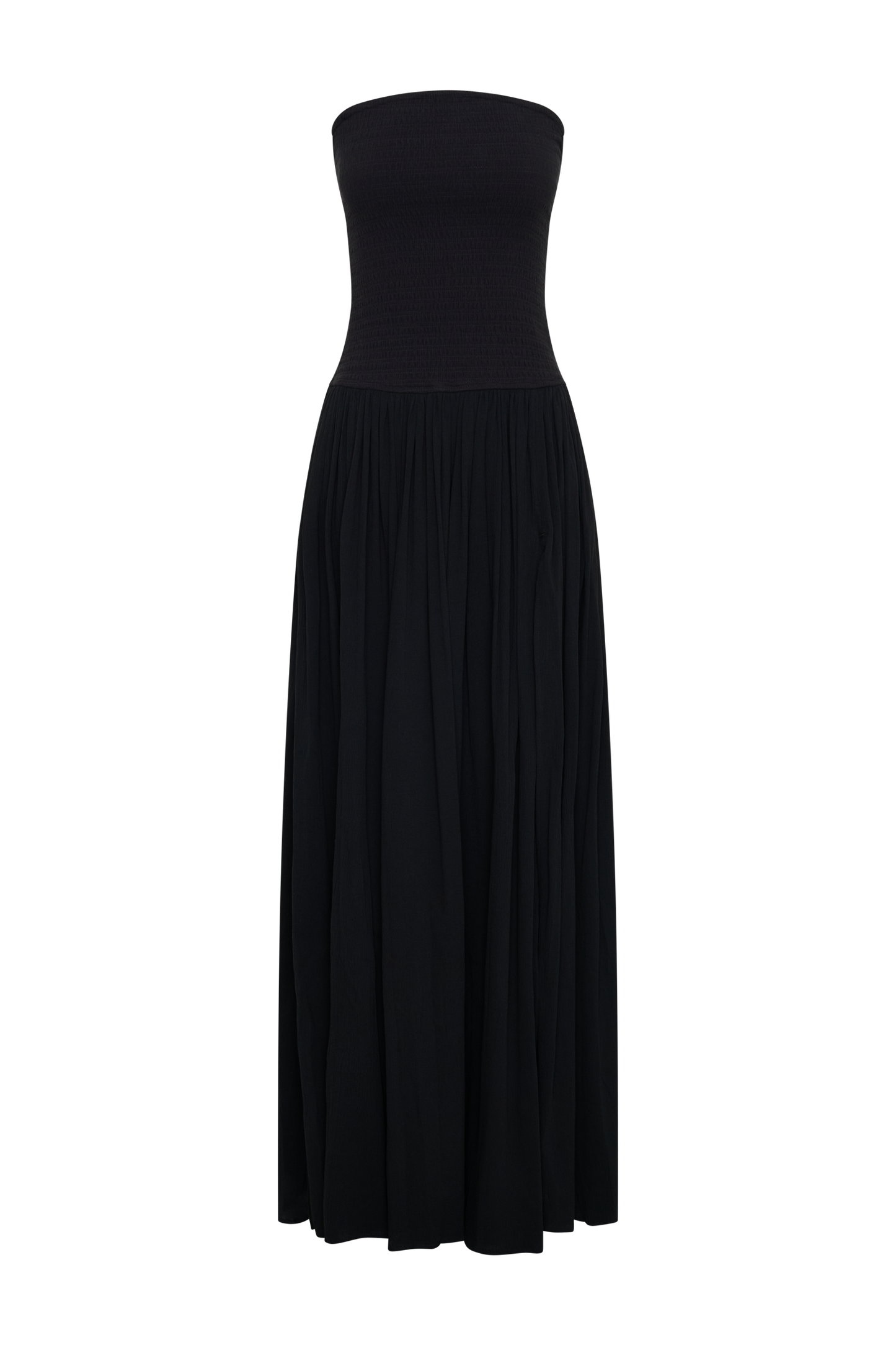 Maureen Cotton Shirring Maxi Dress - Black