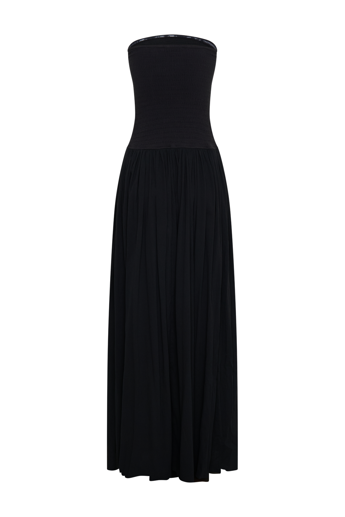 Maureen Cotton Shirring Maxi Dress - Black