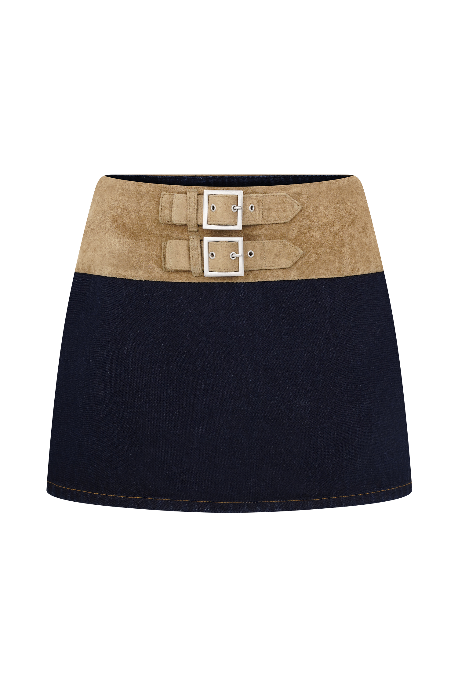 Miranda Faux Suede Belted Denim Mini Skirt - Indigo Blue #9