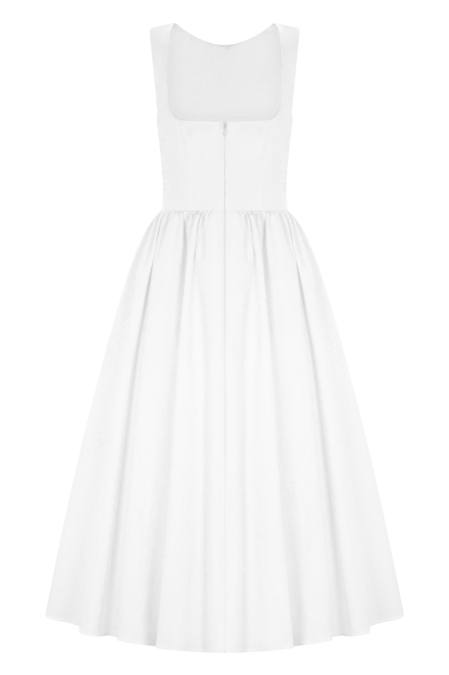 Monika Gathered Waist Cotton Midi Dress - White