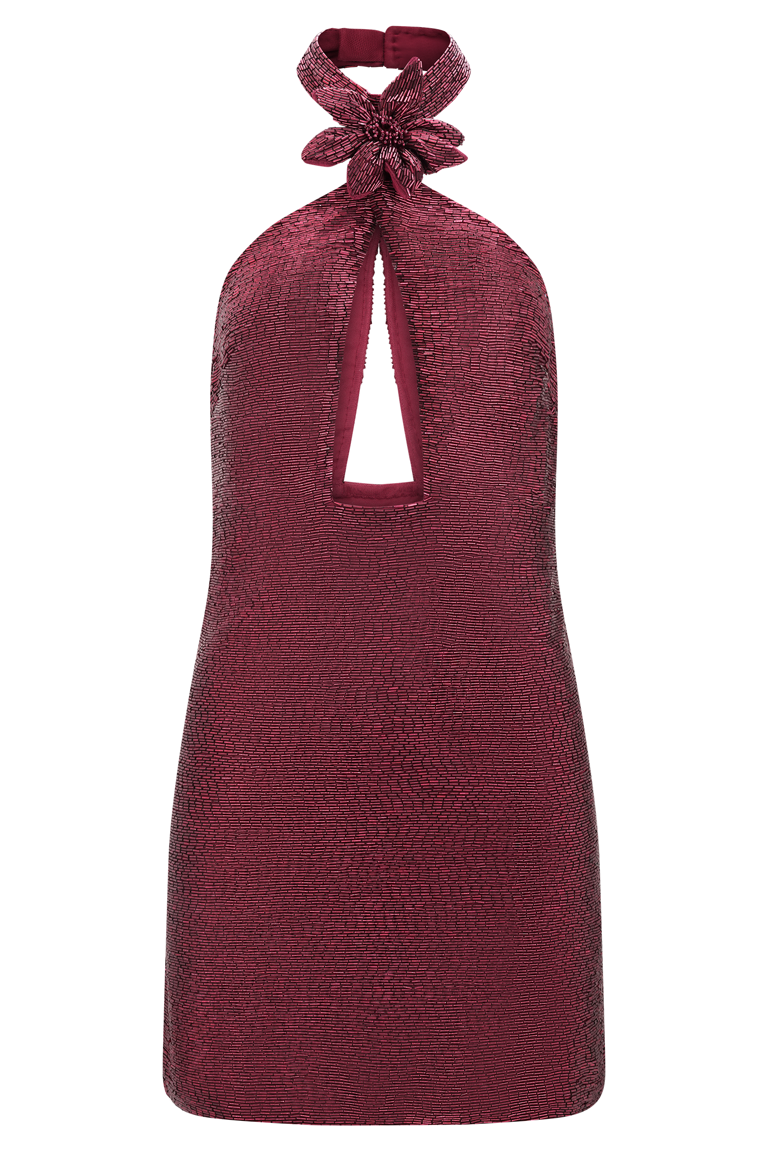 Nylah Beaded Halter Mini Dress - Burgundy #10