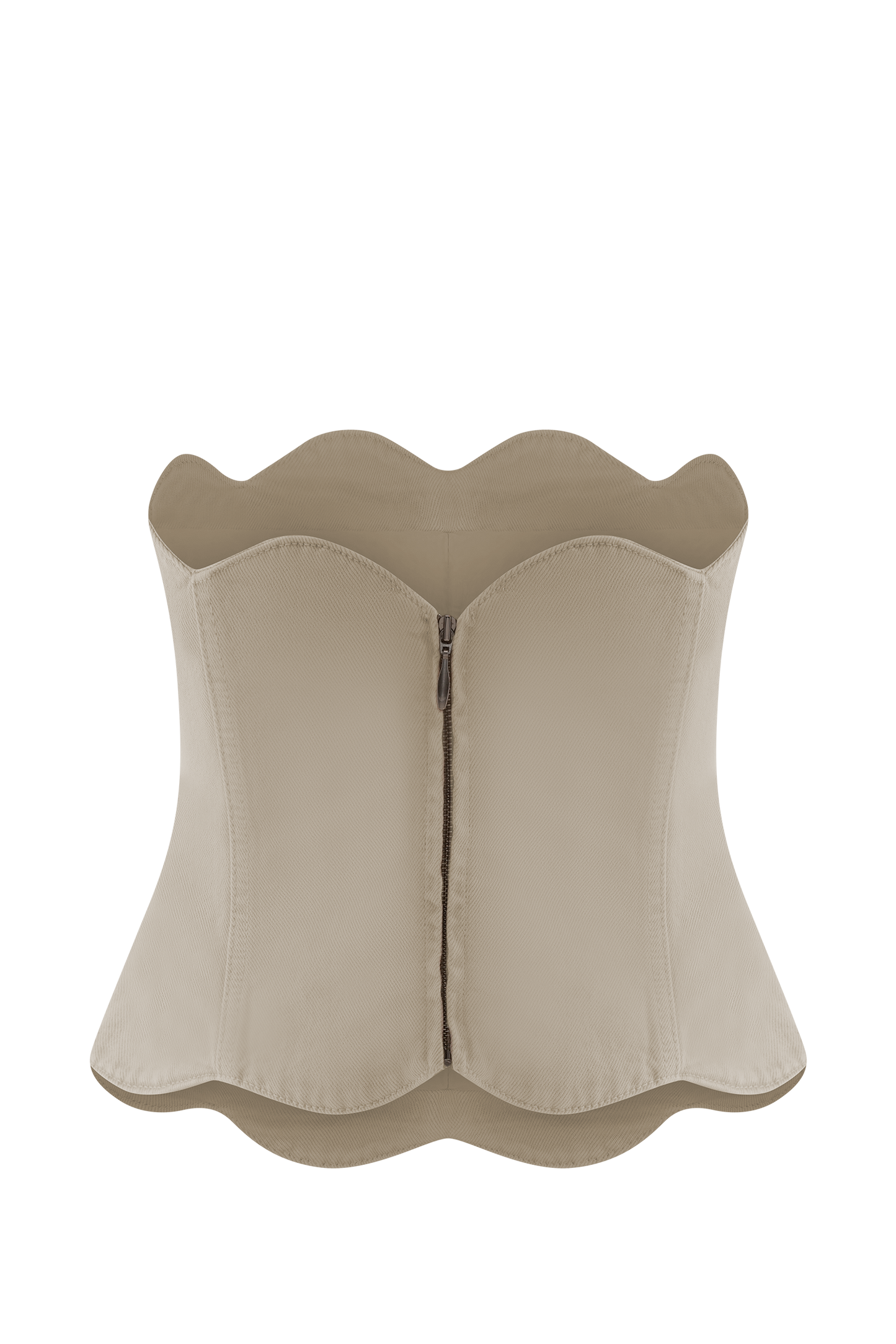 Oakley Strapless Scallop Denim Top - Stone Wash