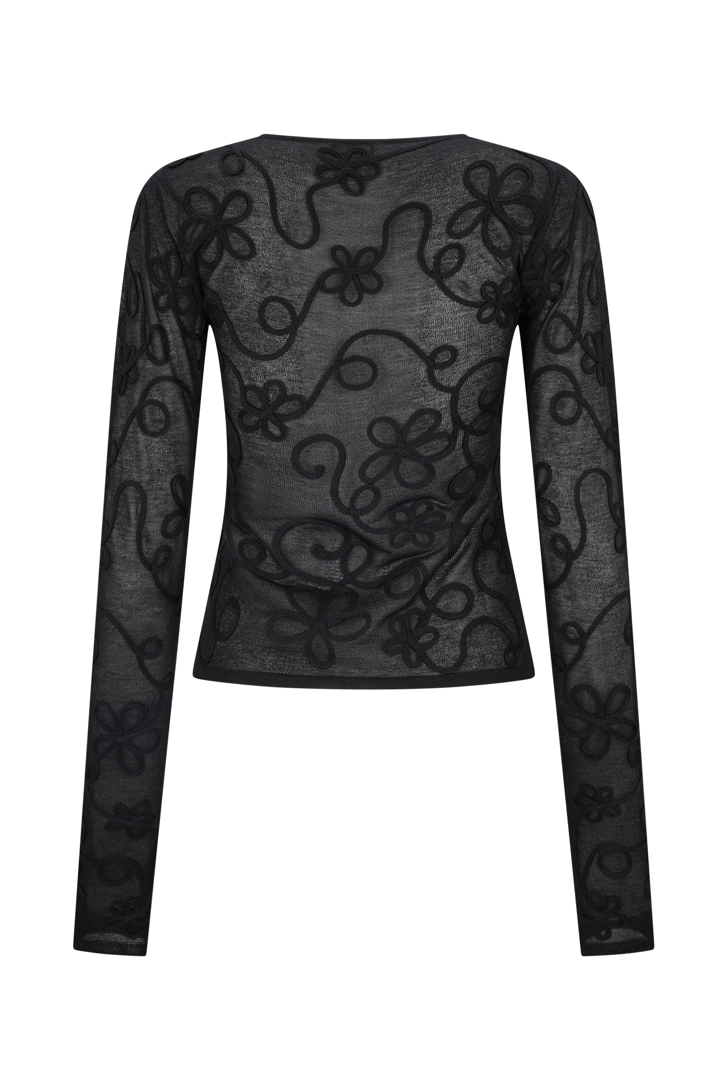 Omari Embroidery Long Sleeve Knit Top - Black