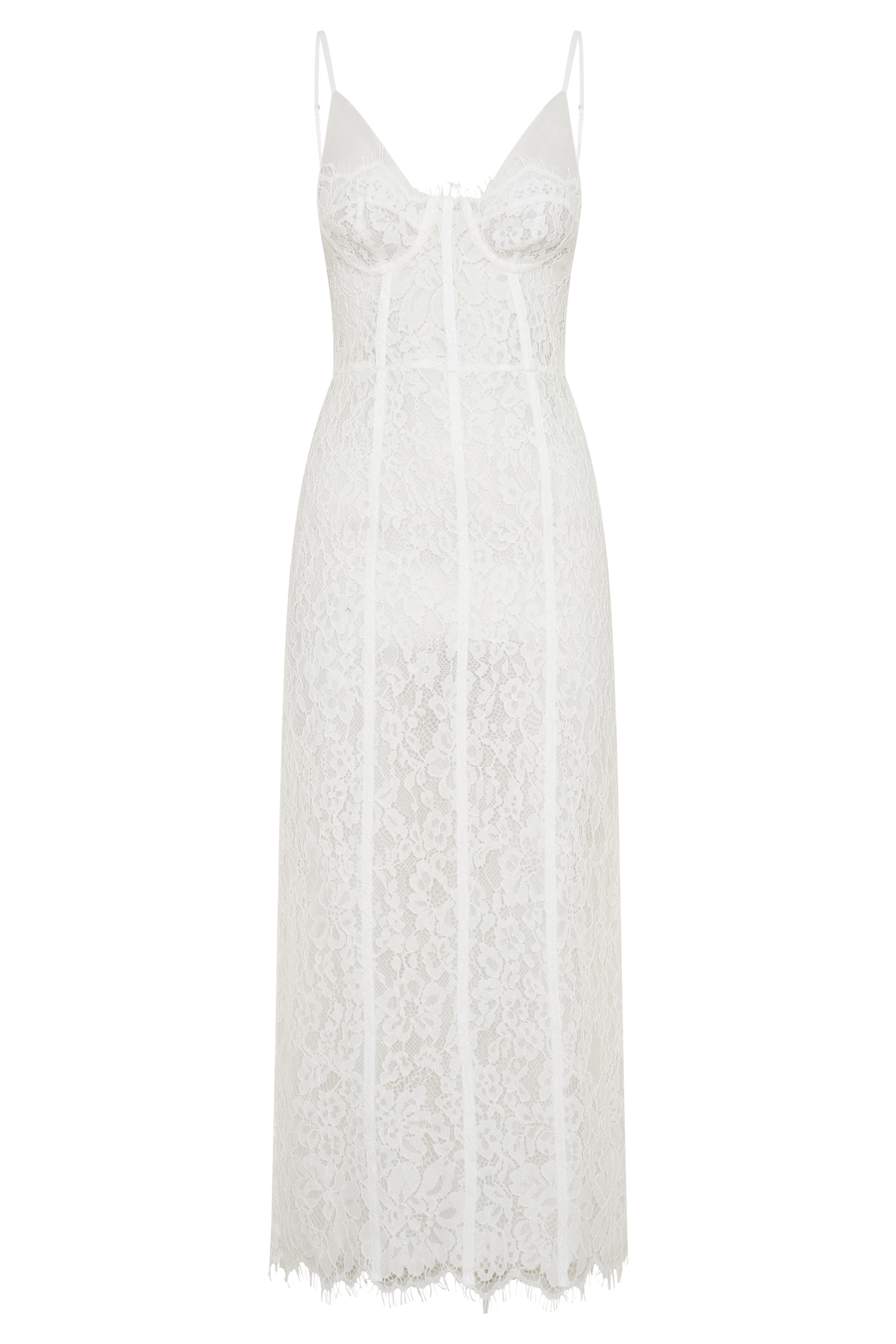 Ottilie Lace And Mesh Midi Dress - White