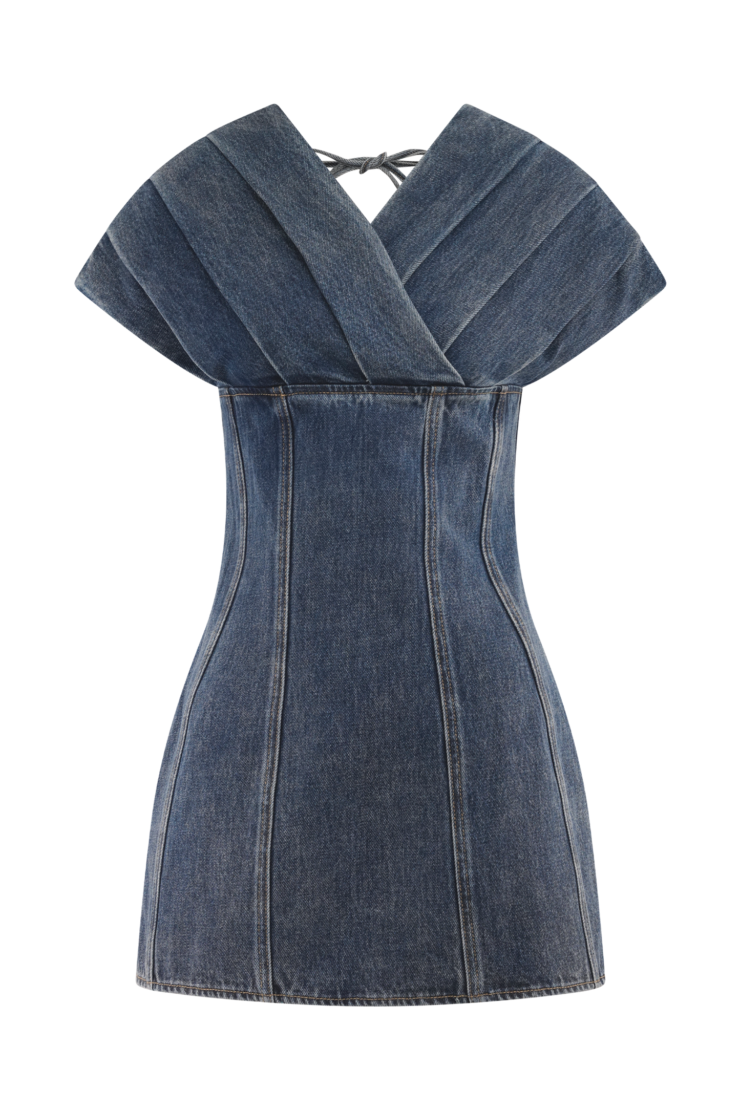 Pascale Off Shoulder Denim Mini Dress - Washed Dark Blue