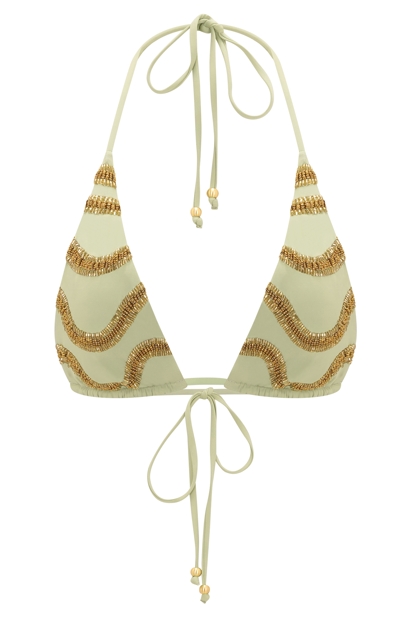Robyn Beaded Triangle Bikini Top - Sage