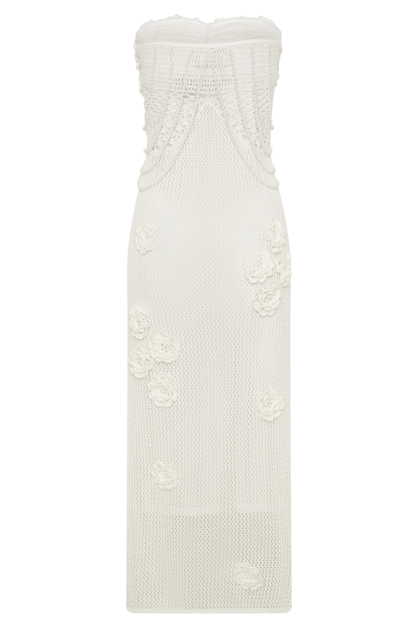 Samantha Crochet Midi Dress With Flowers - Ivory