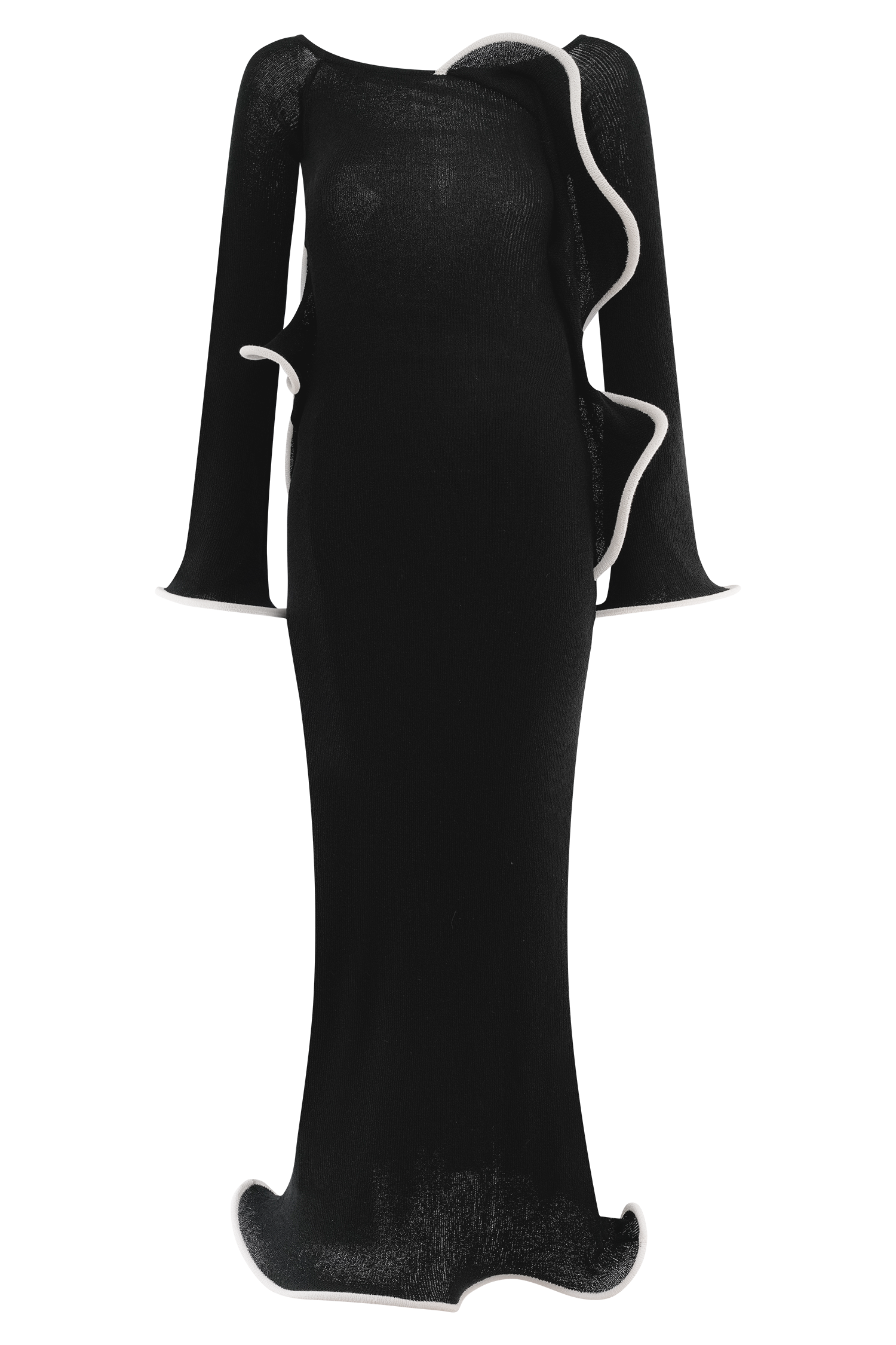 Sandrine Off Shoulder Knit Maxi Dress - Black/White #9