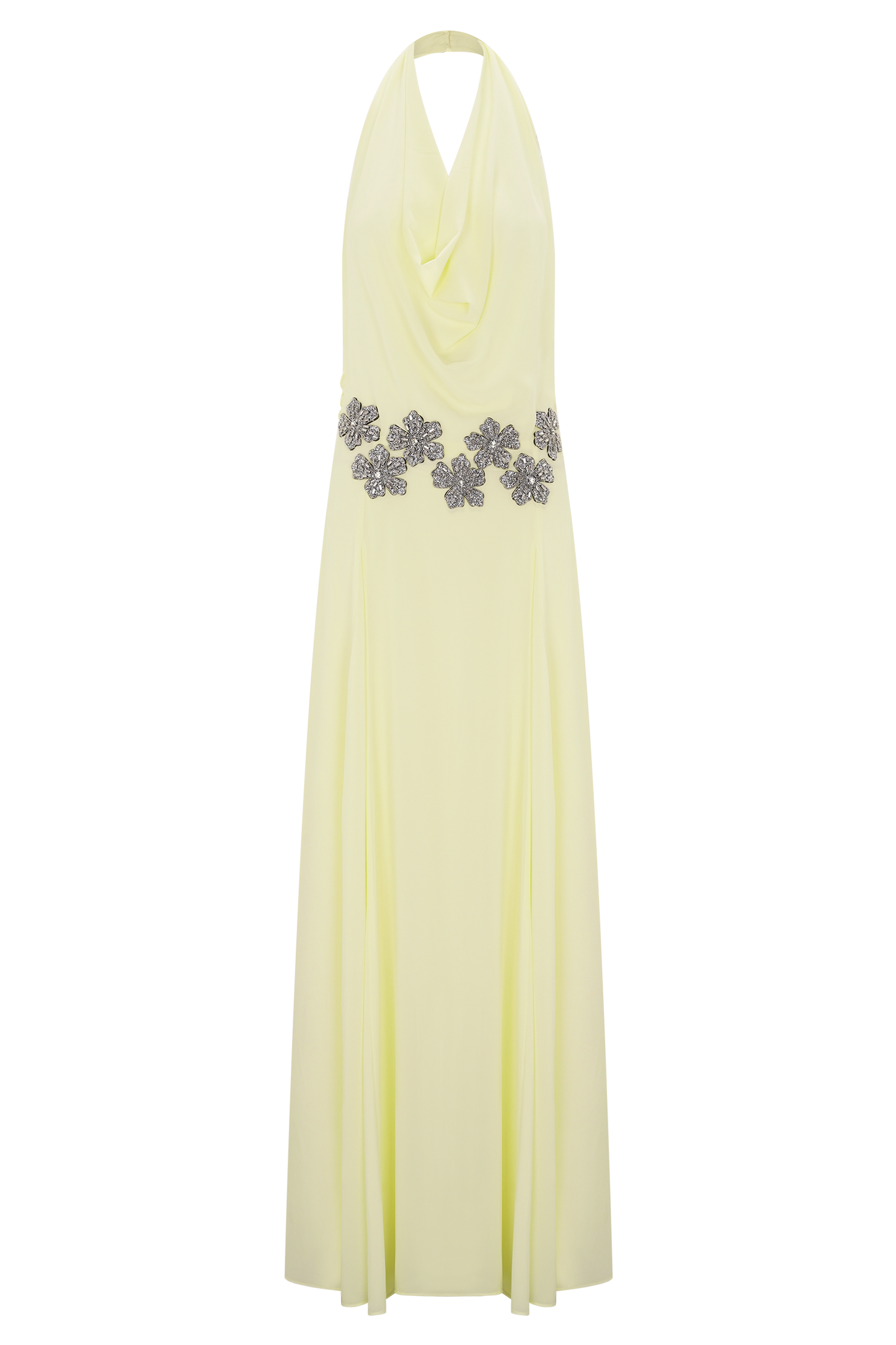 Santal Floral Chiffon Halter Maxi Dress - Lemon