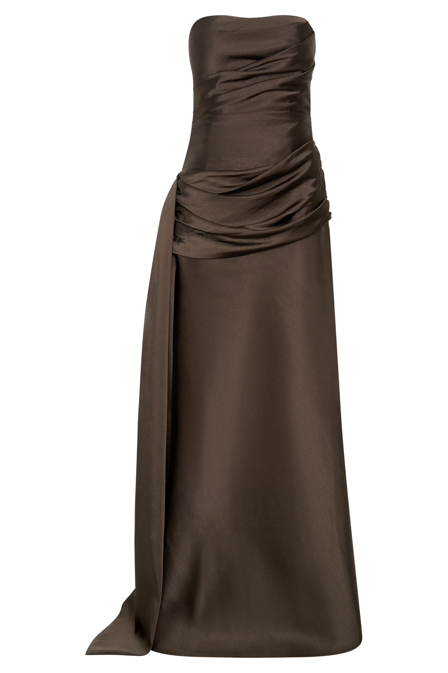 Sarah Strapless Maxi Dress With Waist Tie - Mocha