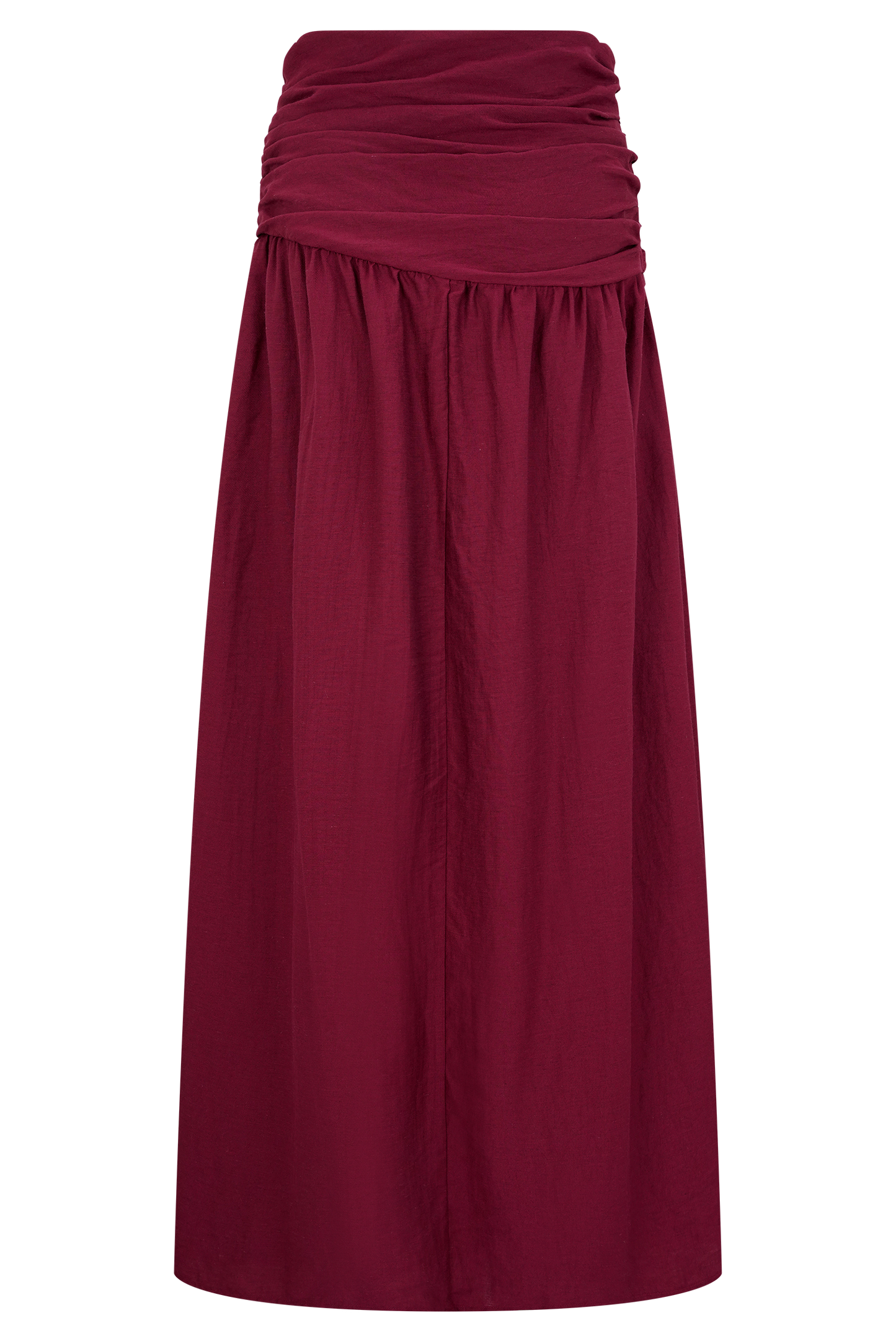 Scottie Gathered Linen Knot Maxi Skirt - Wine