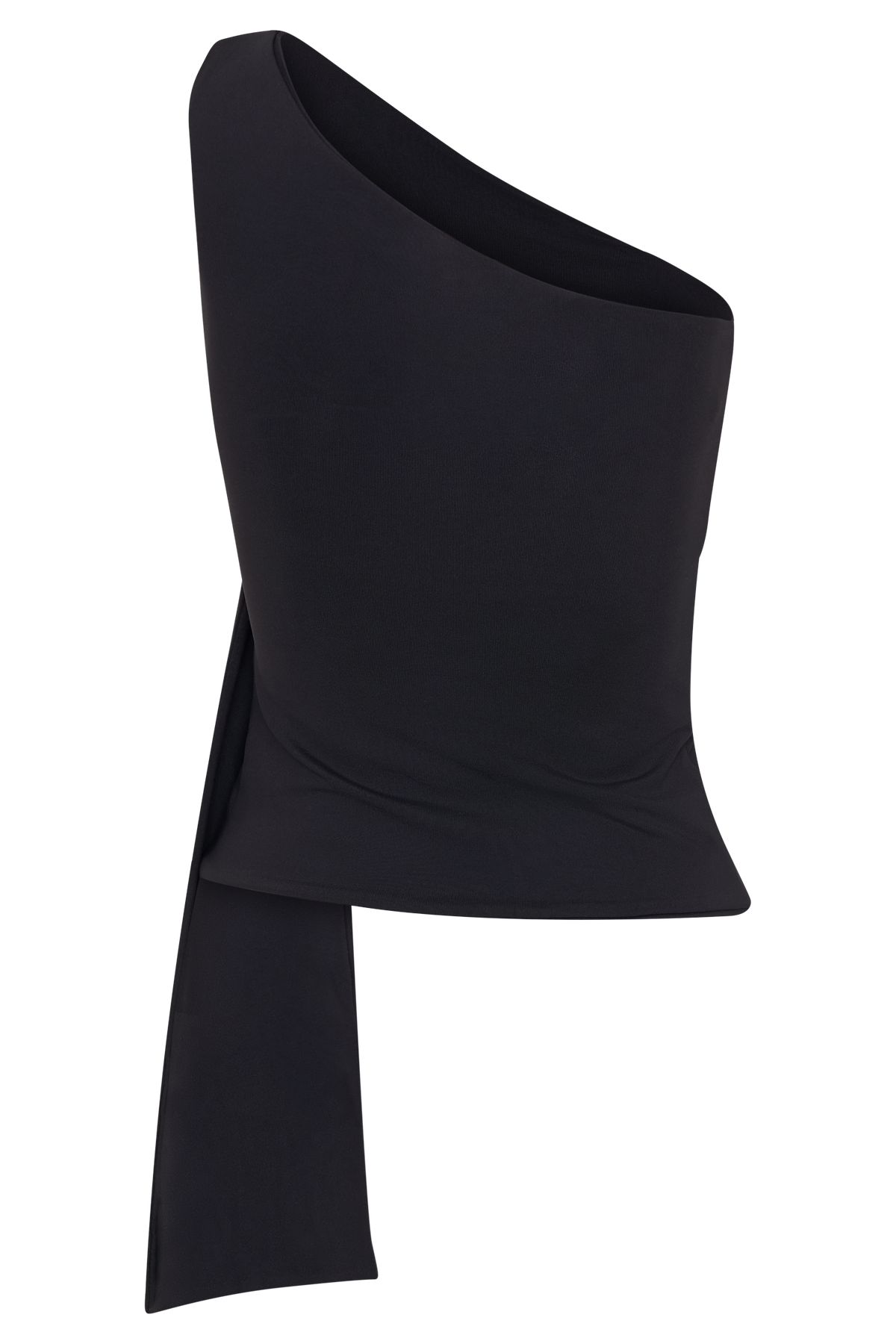 Sera One Shoulder Recycled Nylon Top With Drape - Black