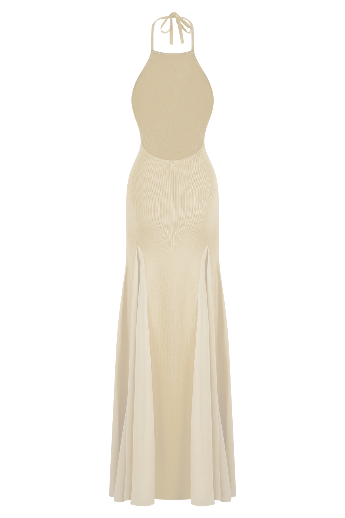 Soleil Knit And Mesh Halter Maxi Dress - Cream