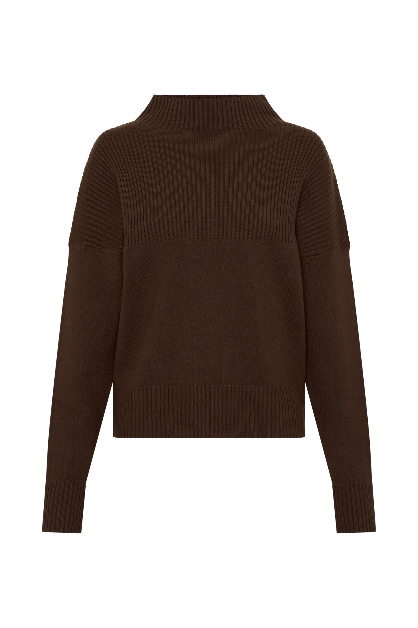 Stanley Ribbed High Neck Jumper - Chocolate