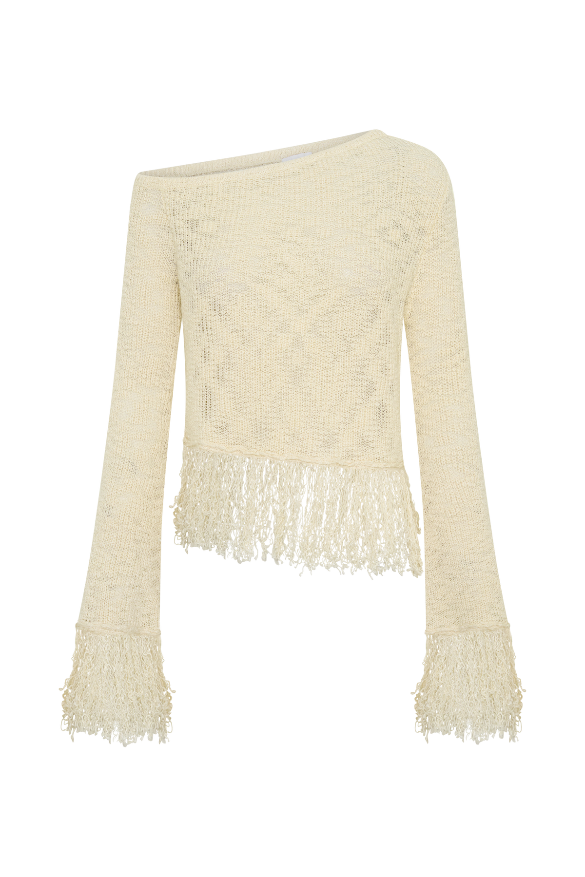 Tabitha Fringe Knit Long Sleeve Top - Cream