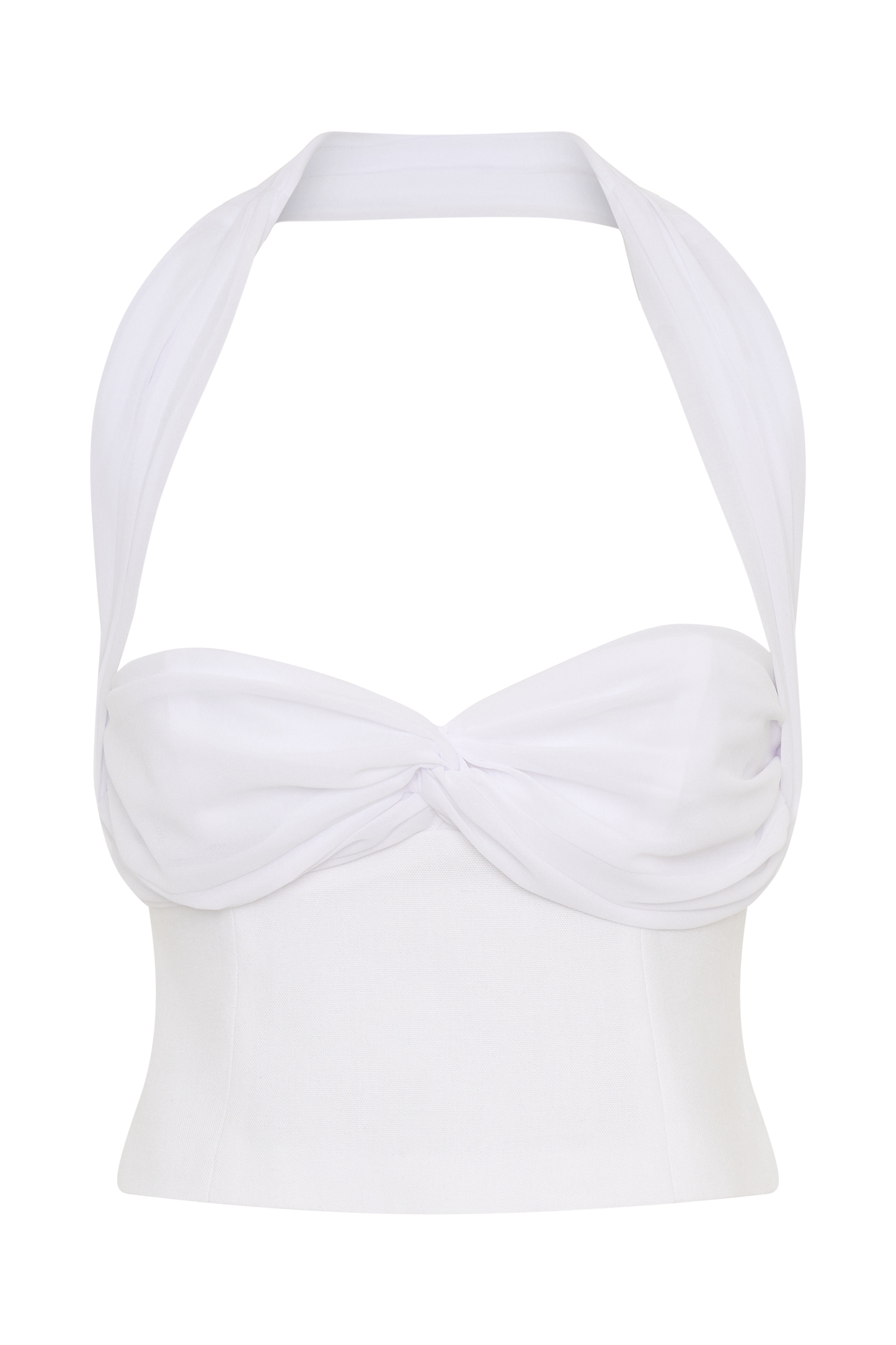 Talia Chiffon And Linen Halter Top - White