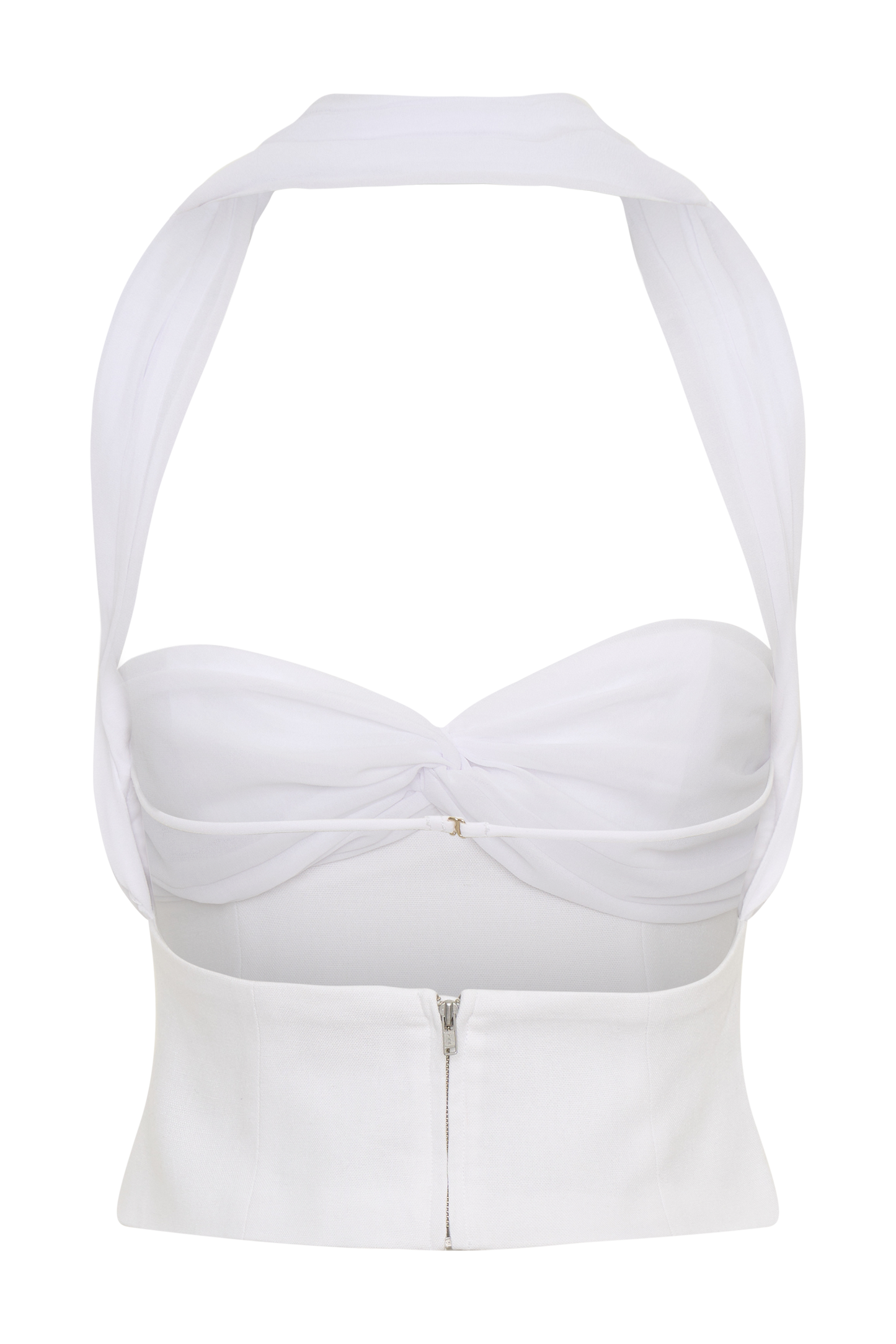 Talia Chiffon And Linen Halter Top - White